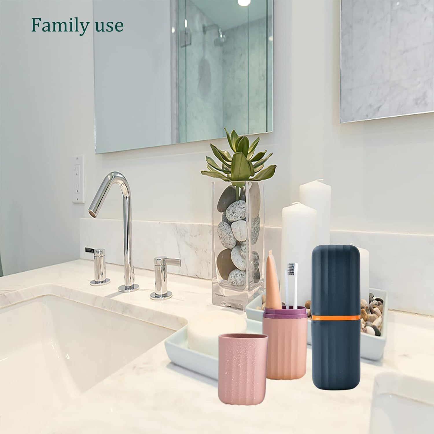 2Pcs Travel Toothbrush Cup Case, Portable Toothbrush Holder Case for Traveling, Camping, Business Trip and School, Plastic Toothbrushes Toothpaste Set with Two Colors Navy blue and Lotus color