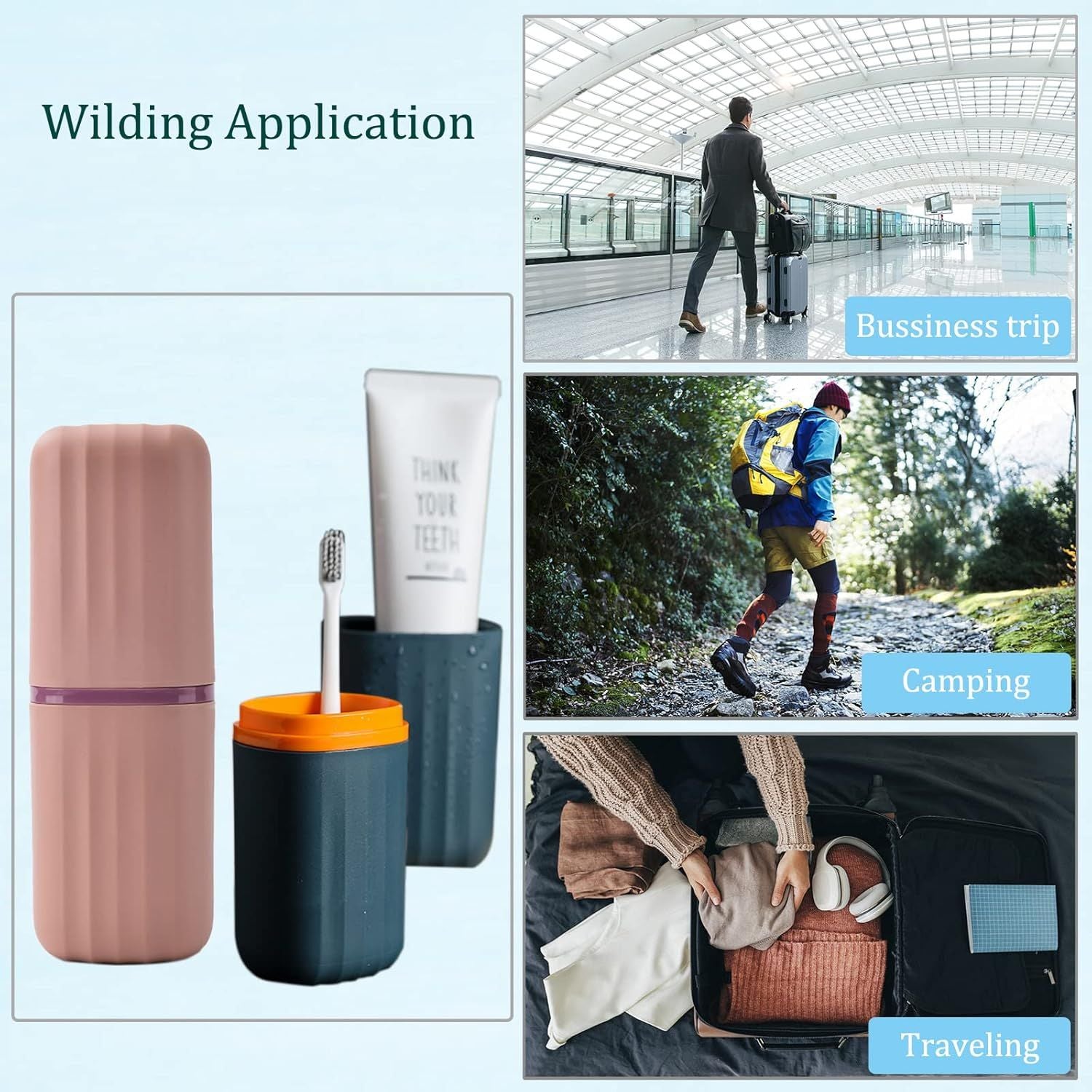 2Pcs Travel Toothbrush Cup Case, Portable Toothbrush Holder Case for Traveling, Camping, Business Trip and School, Plastic Toothbrushes Toothpaste Set with Two Colors Navy blue and Lotus color