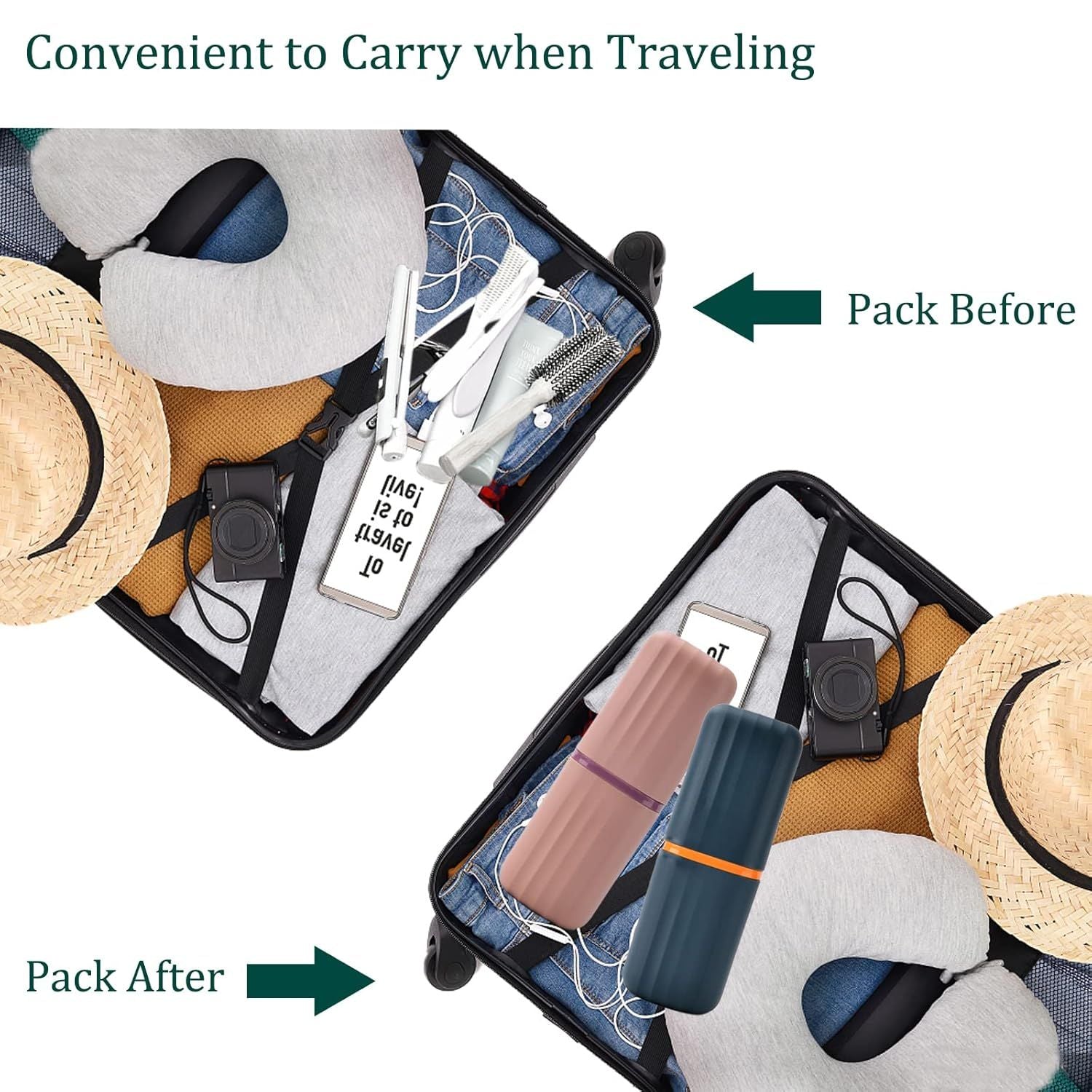 2Pcs Travel Toothbrush Cup Case, Portable Toothbrush Holder Case for Traveling, Camping, Business Trip and School, Plastic Toothbrushes Toothpaste Set with Two Colors Navy blue and Lotus color