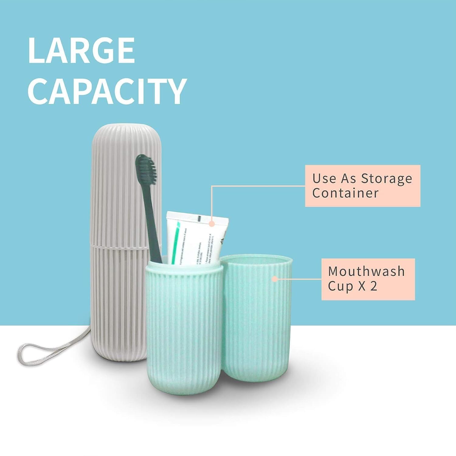 2Pcs Travel Toothbrush Holder, Portable Toothbrush Case for Traveling, Camping, Business Trip and School, Multifuction Plastic Toothbrushes Toothpaste Set with Two Colors Length：7.7"