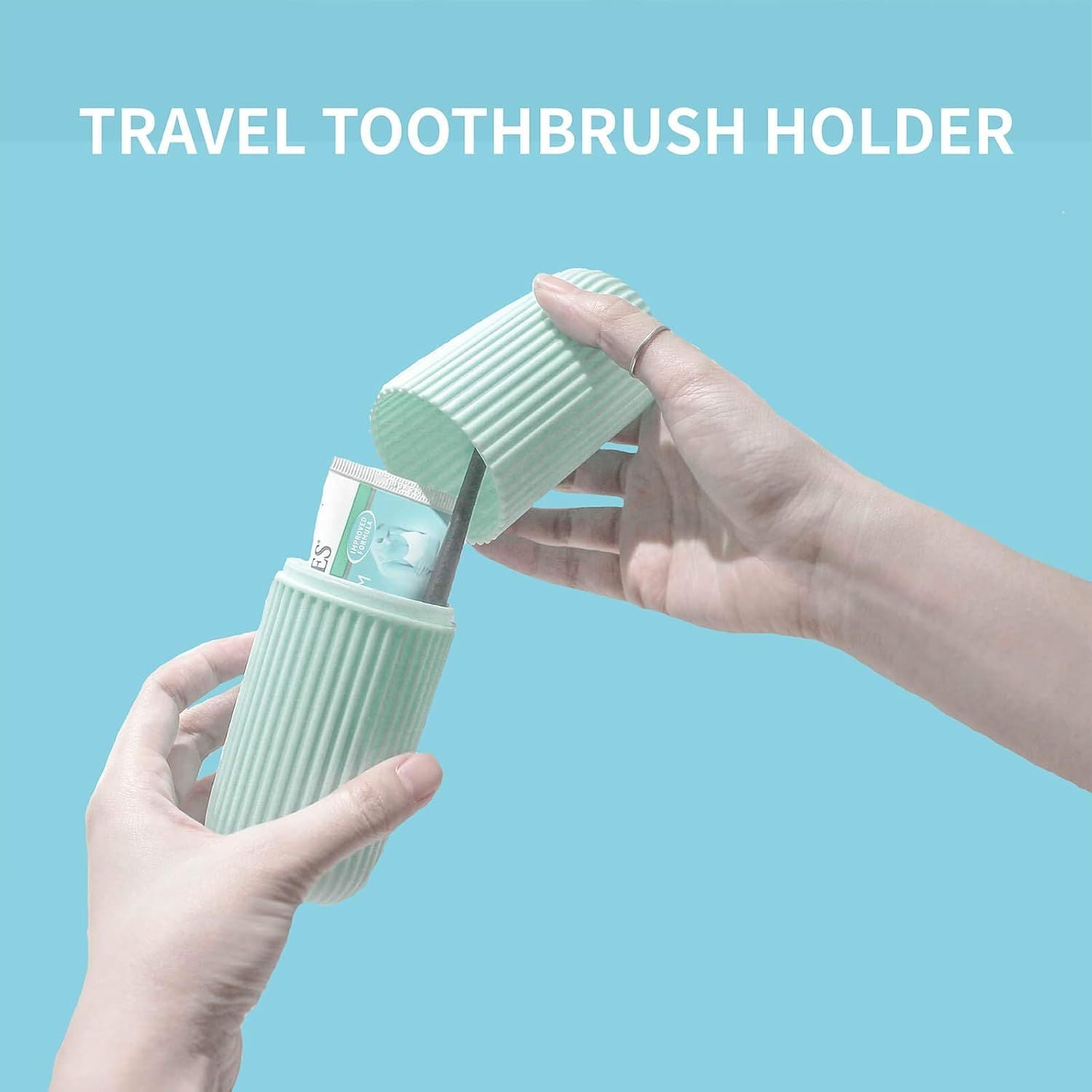 2Pcs Travel Toothbrush Holder, Portable Toothbrush Case for Traveling, Camping, Business Trip and School, Multifuction Plastic Toothbrushes Toothpaste Set with Two Colors Length：7.7"