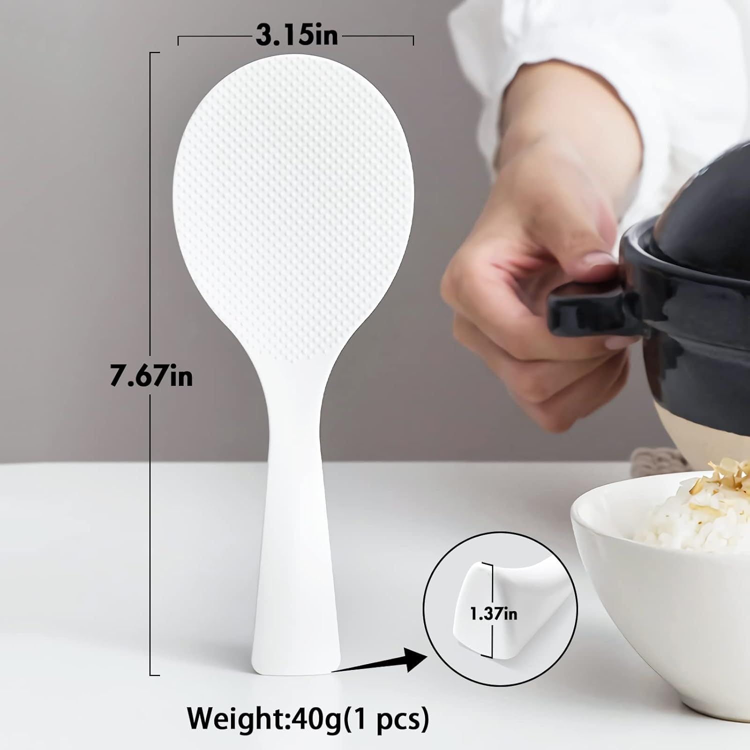 2 Pcs Plastic Rice Paddle,Non Stick Standing Rice Spoon Scooper Spatula,Heat Resistant Rice Cooker Spoon White