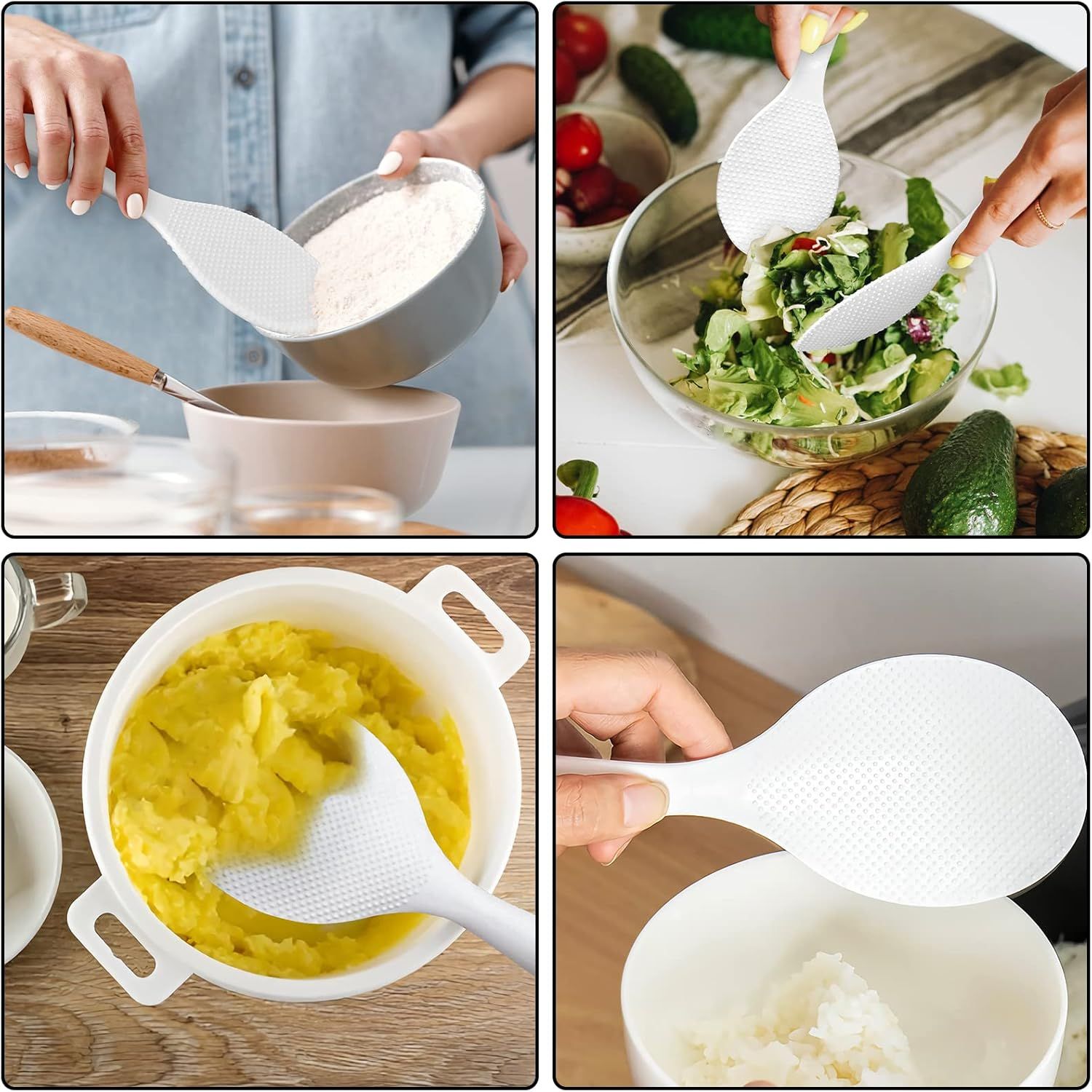 2 Pcs Plastic Rice Paddle,Non Stick Standing Rice Spoon Scooper Spatula,Heat Resistant Rice Cooker Spoon White