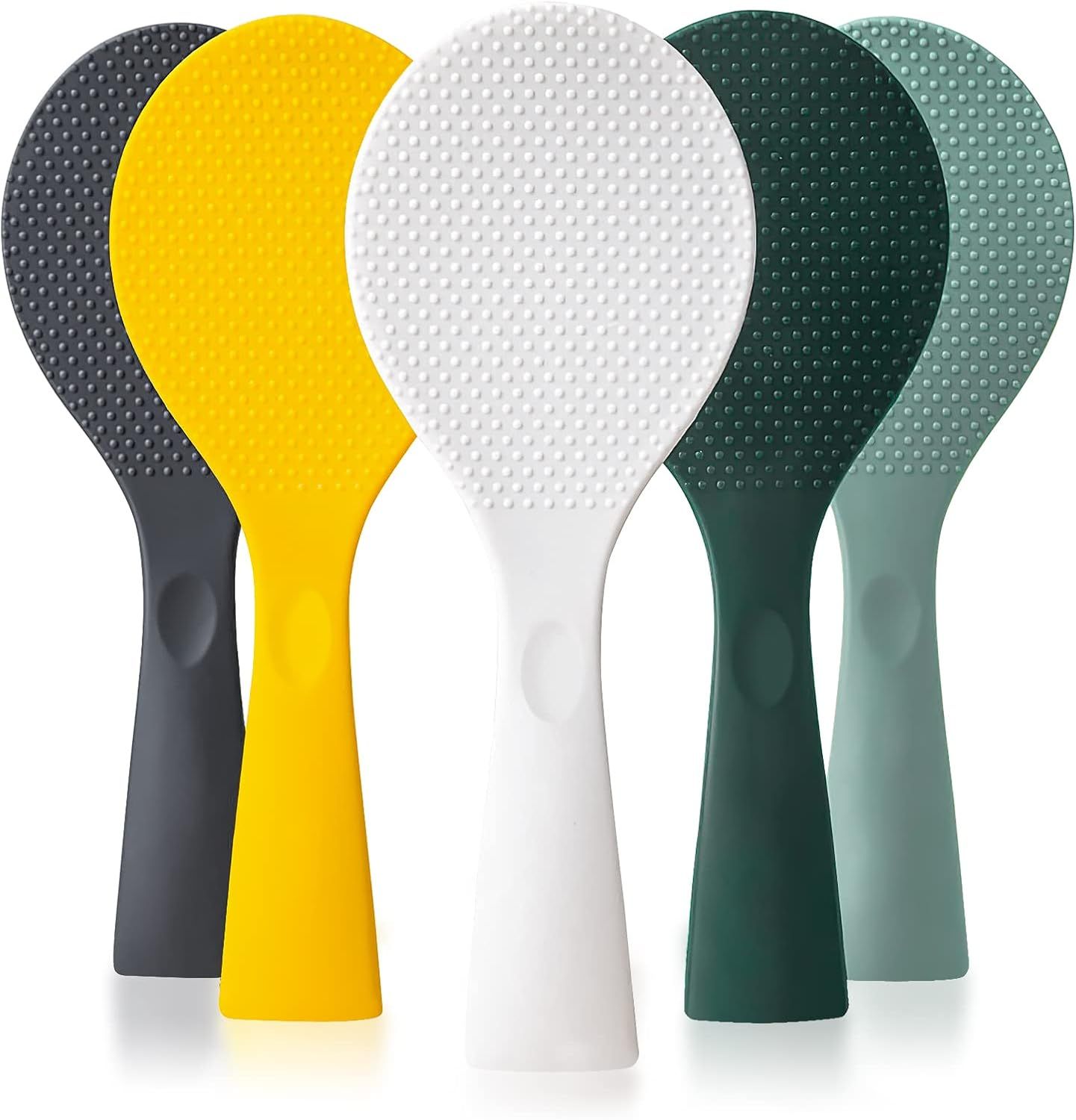 Silicone Standing Rice Spatula with Non-Stick Paddle, Heat Resistant Rice Cooker Spoon, Serving Spoon for Grains White