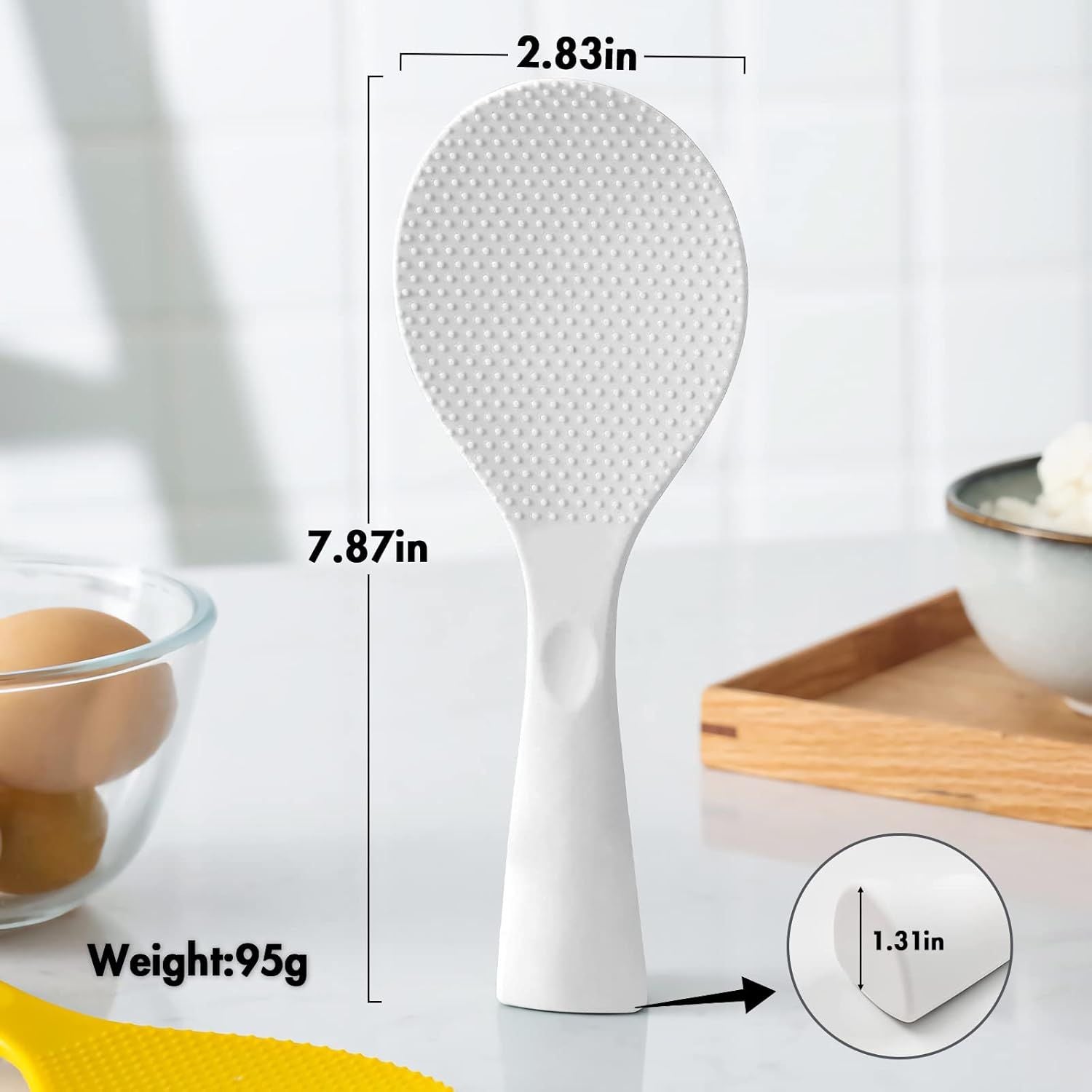 Silicone Standing Rice Spatula with Non-Stick Paddle, Heat Resistant Rice Cooker Spoon, Serving Spoon for Grains White