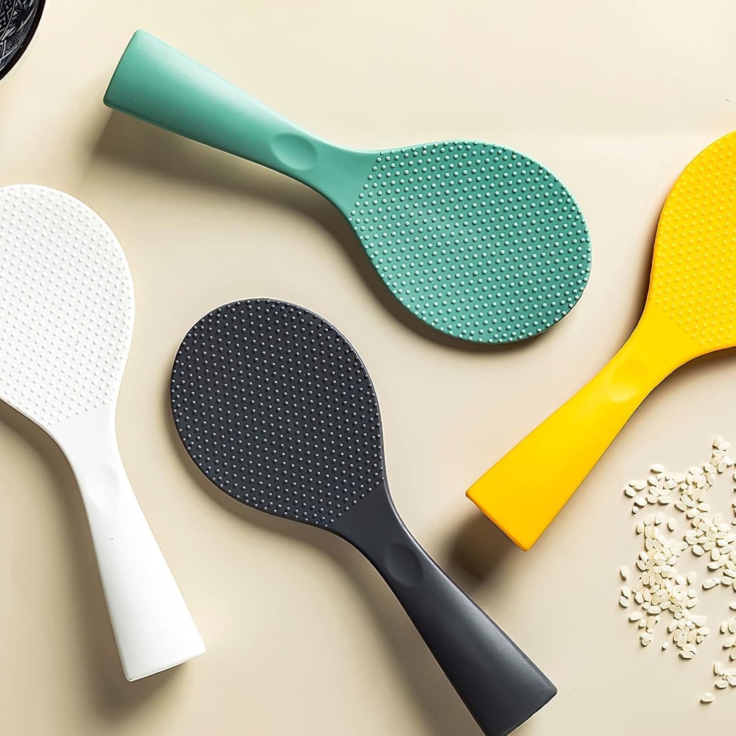 Silicone Standing Rice Spatula with Non-Stick Paddle, Heat Resistant Rice Cooker Spoon, Serving Spoon for Grains White