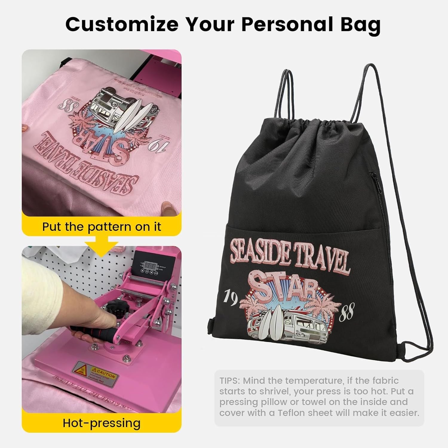 Drawstring Backpack Water Resistant String Bag Sports Sackpack Gym Sack with Side Pocket for Men Women