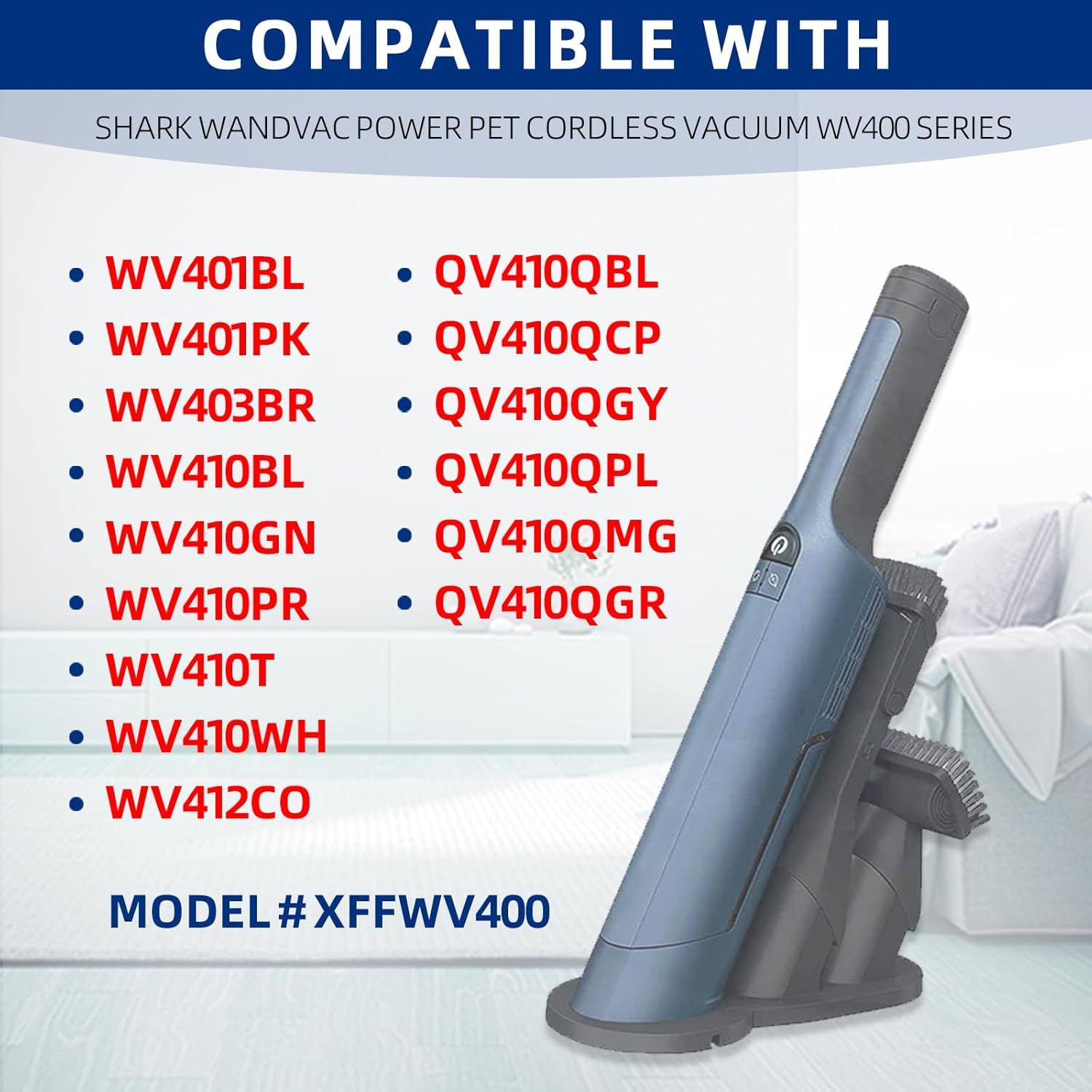 Replacement Vacuum Filters Compatible with Shark WANDVAC Cordless Hand Vacuum WV401 WV410CO WV401BL WV401PK WV403BR WV410PR WV410BL WV410GN WV410TL - Fabric Filters Compare to Part XFFWV400-4 Pack