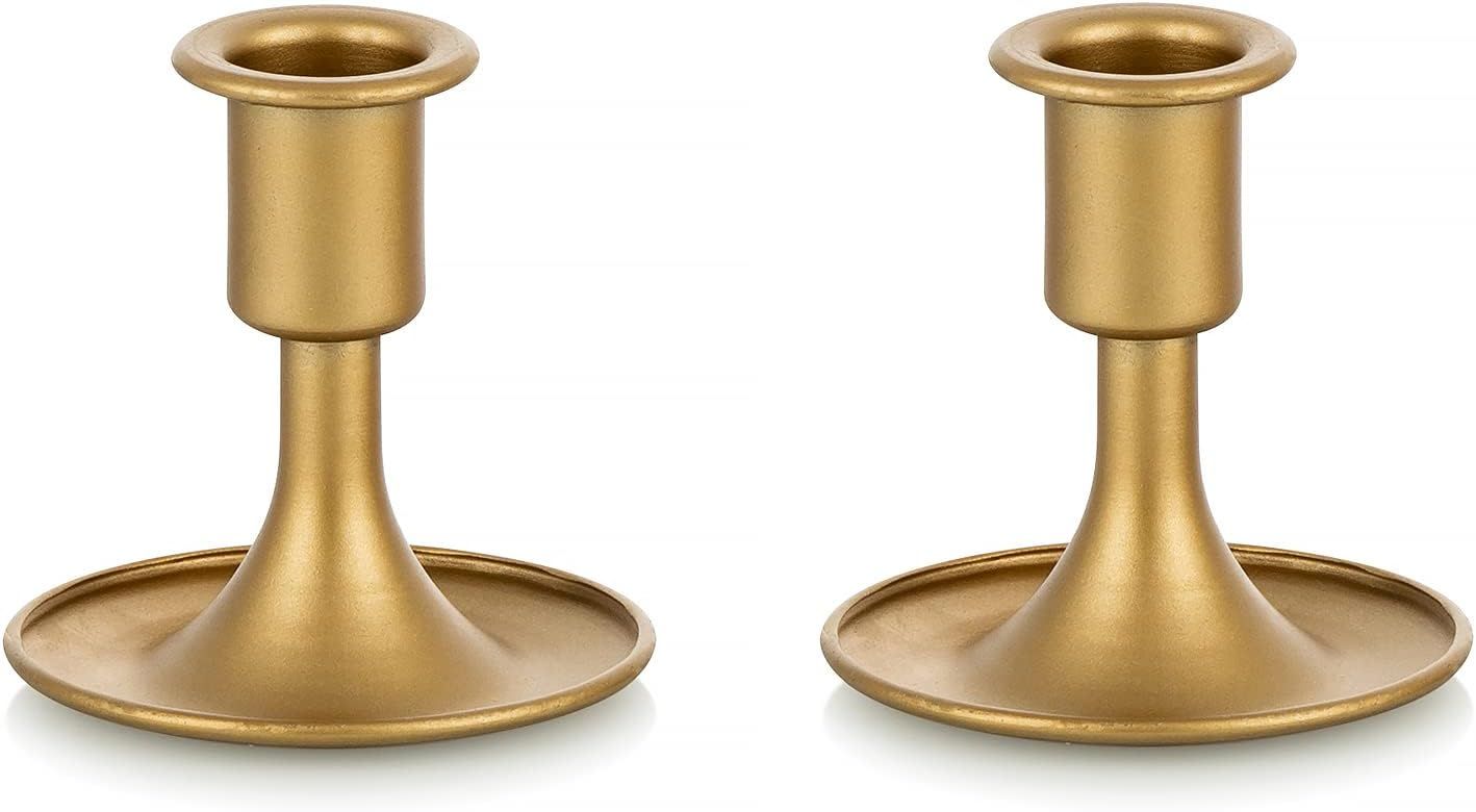Candlestick Holders Taper Candle Holders, Gold Candle Stick Candle Holder for Table Centerpiece, Wedding Reception, Festive Christmas Mantel Decoration or Home Decor, Set of 2