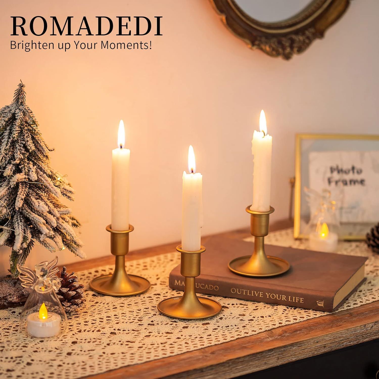 Candlestick Holders Taper Candle Holders, Gold Candle Stick Candle Holder for Table Centerpiece, Wedding Reception, Festive Christmas Mantel Decoration or Home Decor, Set of 2