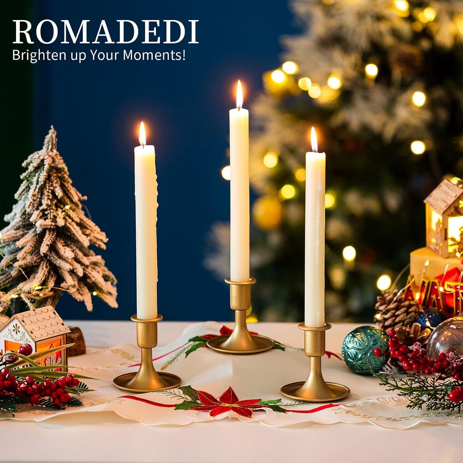 Candlestick Holders Taper Candle Holders, Gold Candle Stick Candle Holder for Table Centerpiece, Wedding Reception, Festive Christmas Mantel Decoration or Home Decor, Set of 2
