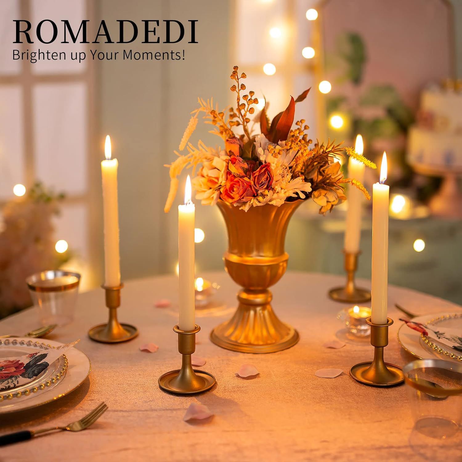 Candlestick Holders Taper Candle Holders, Gold Candle Stick Candle Holder for Table Centerpiece, Wedding Reception, Festive Christmas Mantel Decoration or Home Decor, Set of 2