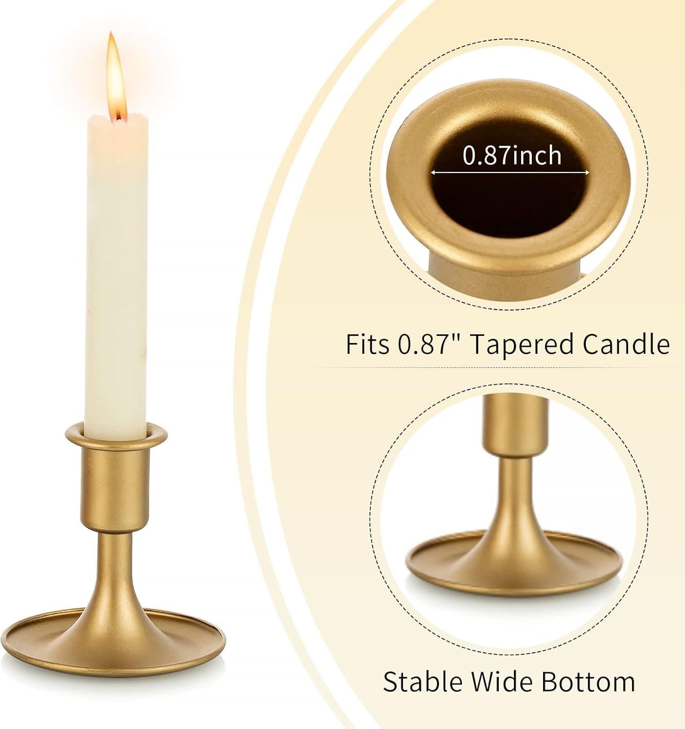 Candlestick Holders Taper Candle Holders, Gold Candle Stick Candle Holder for Table Centerpiece, Wedding Reception, Festive Christmas Mantel Decoration or Home Decor, Set of 2