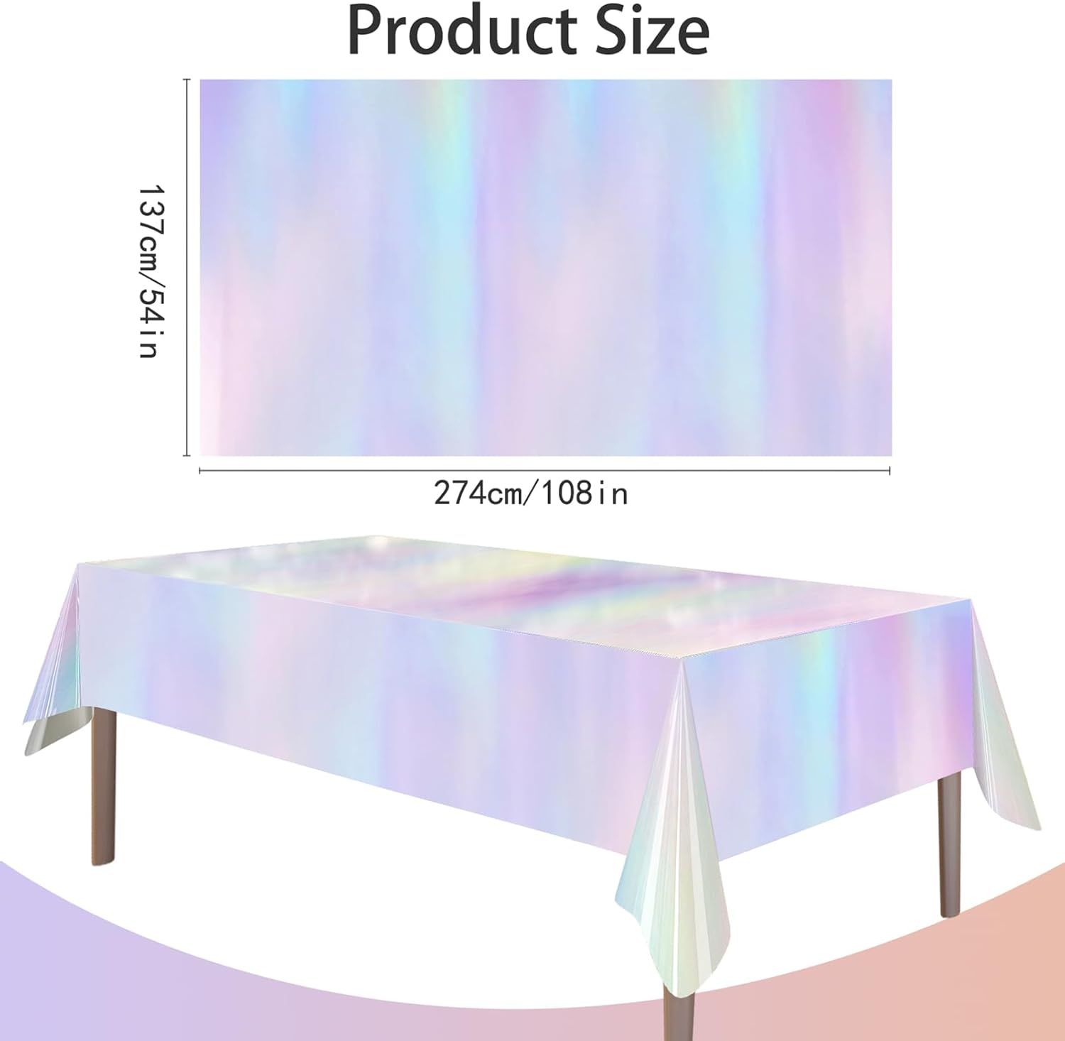 4 Pack Iridescent Plastic Tablecloths Disposable Table Cover Sparkly Foil Table Cloth for Rectangle Tables Party Decorations Birthday Princess Bridal Wedding Christmas Iridescence, 54 x 108 Inch