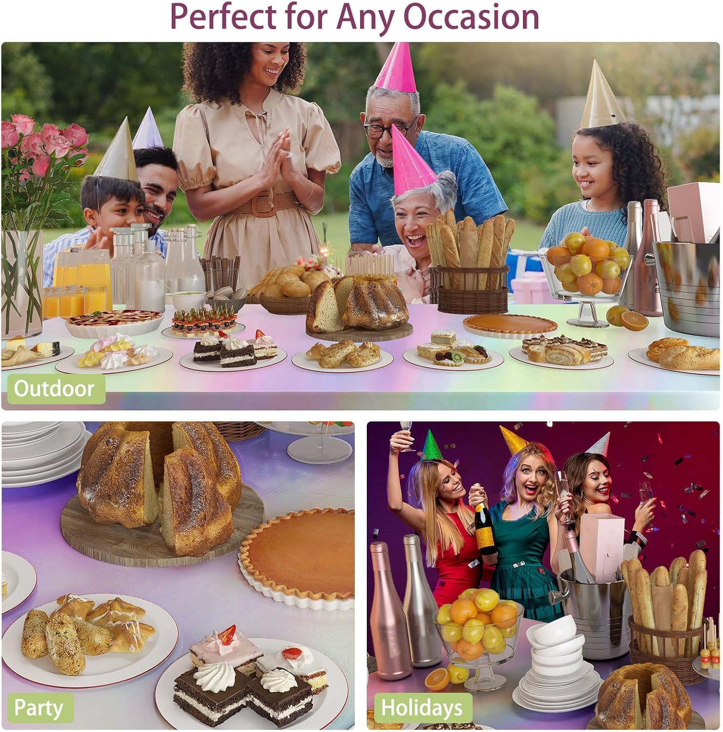 4 Pack Iridescent Plastic Tablecloths Disposable Table Cover Sparkly Foil Table Cloth for Rectangle Tables Party Decorations Birthday Princess Bridal Wedding Christmas Iridescence, 54 x 108 Inch