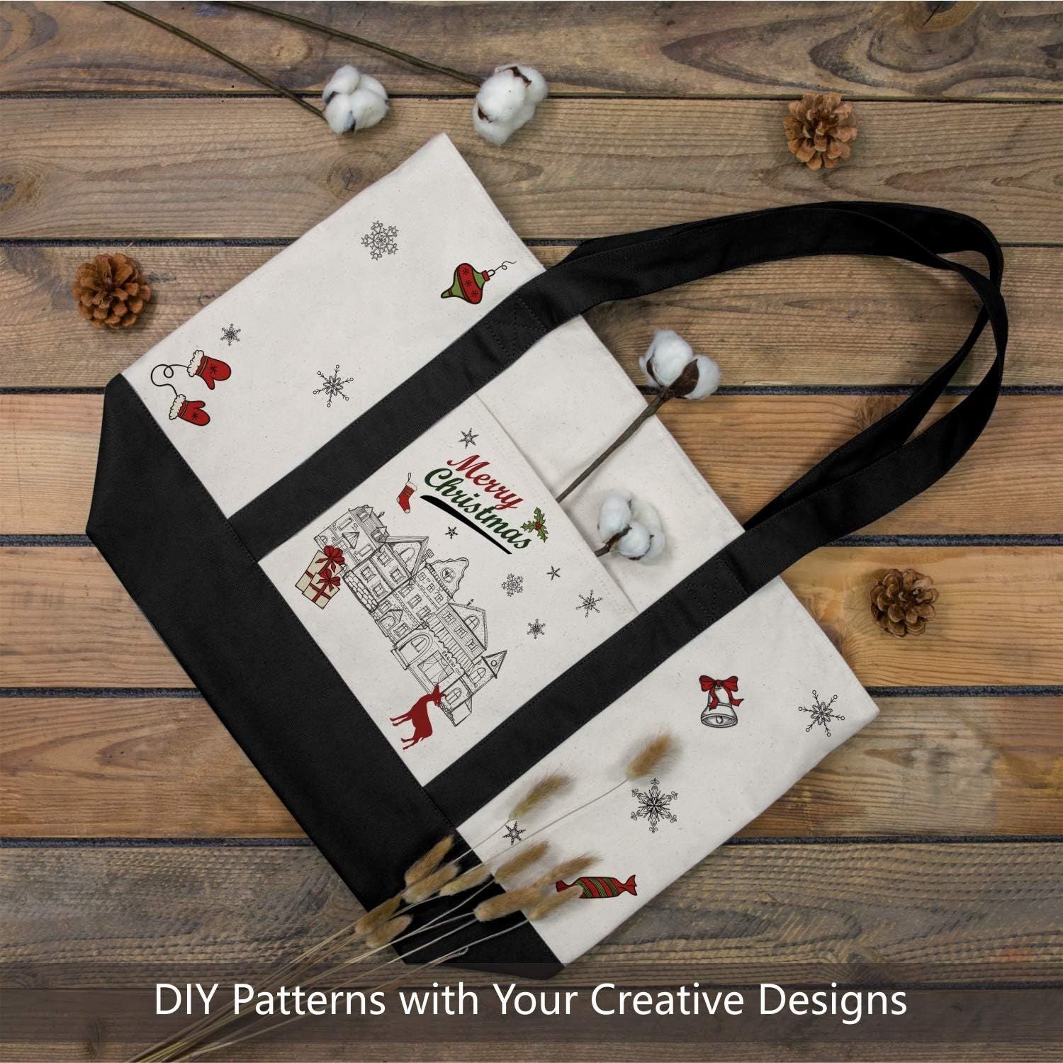 1 | 3 | 6 | 30 Pack Canvas Tote Bag with an External Pocket, Reusable Grocery Shopping Bag, Top Zipper Closure, Daily Essentials Black/Natural Pack of 1
