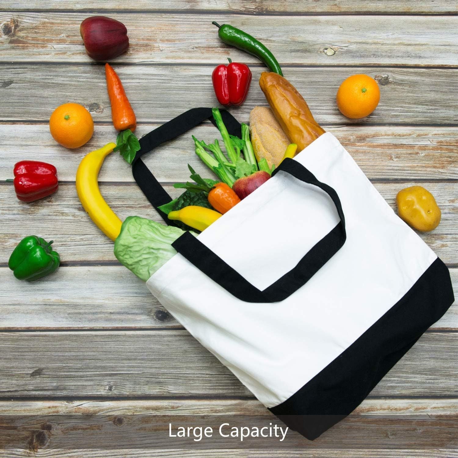 1 | 3 | 6 | 12 | 24 Pack Super Strong Large 12oz Cotton Canvas Tote Bag, Reusable Grocery Shopping Cloth Bag, Fashionable Two-Tone Tote for Crafts, DIY Your Creative Designs Pack of 1