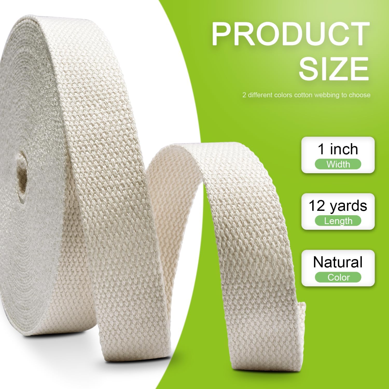 Cotton Webbing 1 Inch 12 Yards Natural Cotton Webbing Straps for Bags Handles, 1 Inch Weave Webbing for Cloth Tote Bag Straps Making,Cloth Belt, DIY Crafts Decoration Natural 12Yards