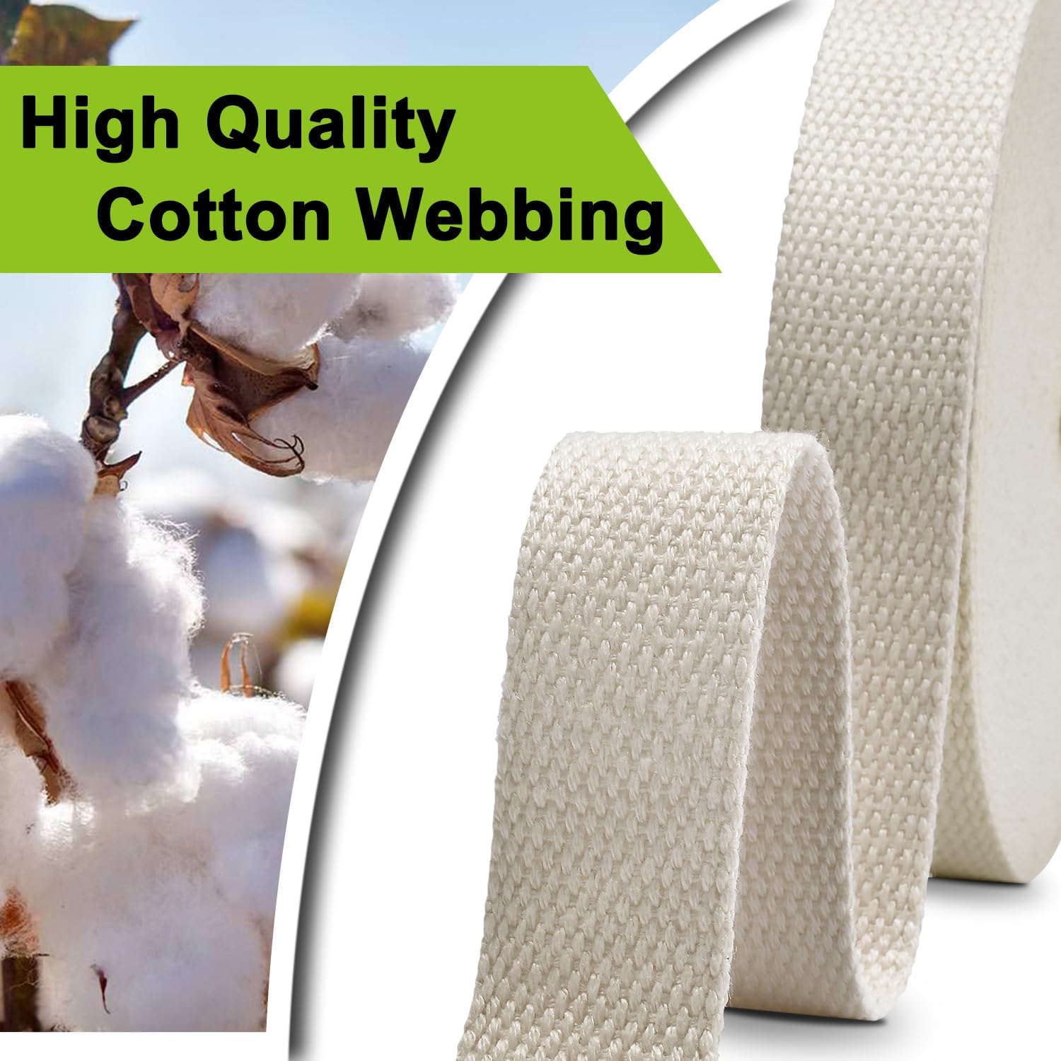 Cotton Webbing 1 Inch 12 Yards Natural Cotton Webbing Straps for Bags Handles, 1 Inch Weave Webbing for Cloth Tote Bag Straps Making,Cloth Belt, DIY Crafts Decoration Natural 12Yards