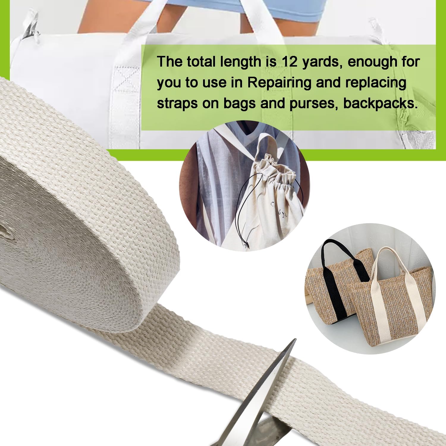 Cotton Webbing 1 Inch 12 Yards Natural Cotton Webbing Straps for Bags Handles, 1 Inch Weave Webbing for Cloth Tote Bag Straps Making,Cloth Belt, DIY Crafts Decoration Natural 12Yards