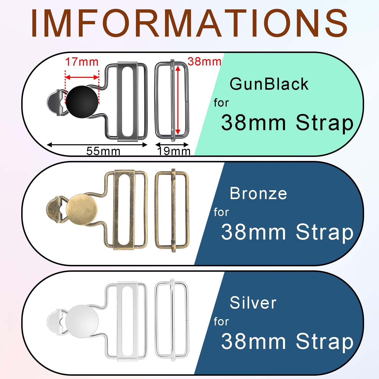 CooBigo 24Pcs 17mm Jeans Bttons + 6Sets 1-1/2" Overalls Buckles for Jeans Suspender Buckles Replacement Bib Pants DIY Sewing Accessories