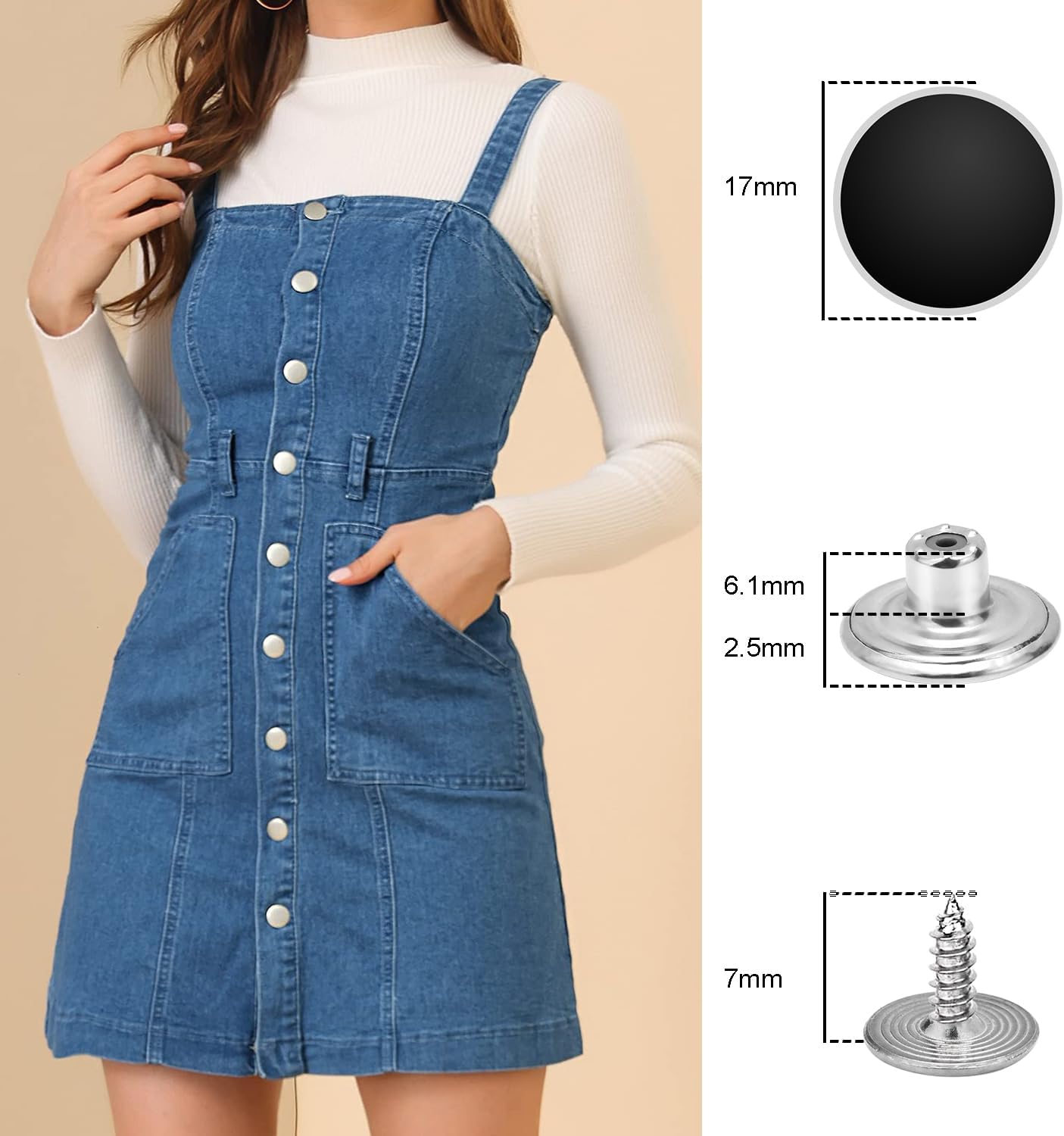 CooBigo 24Pcs 17mm Jeans Bttons + 6Sets 1-1/2" Overalls Buckles for Jeans Suspender Buckles Replacement Bib Pants DIY Sewing Accessories