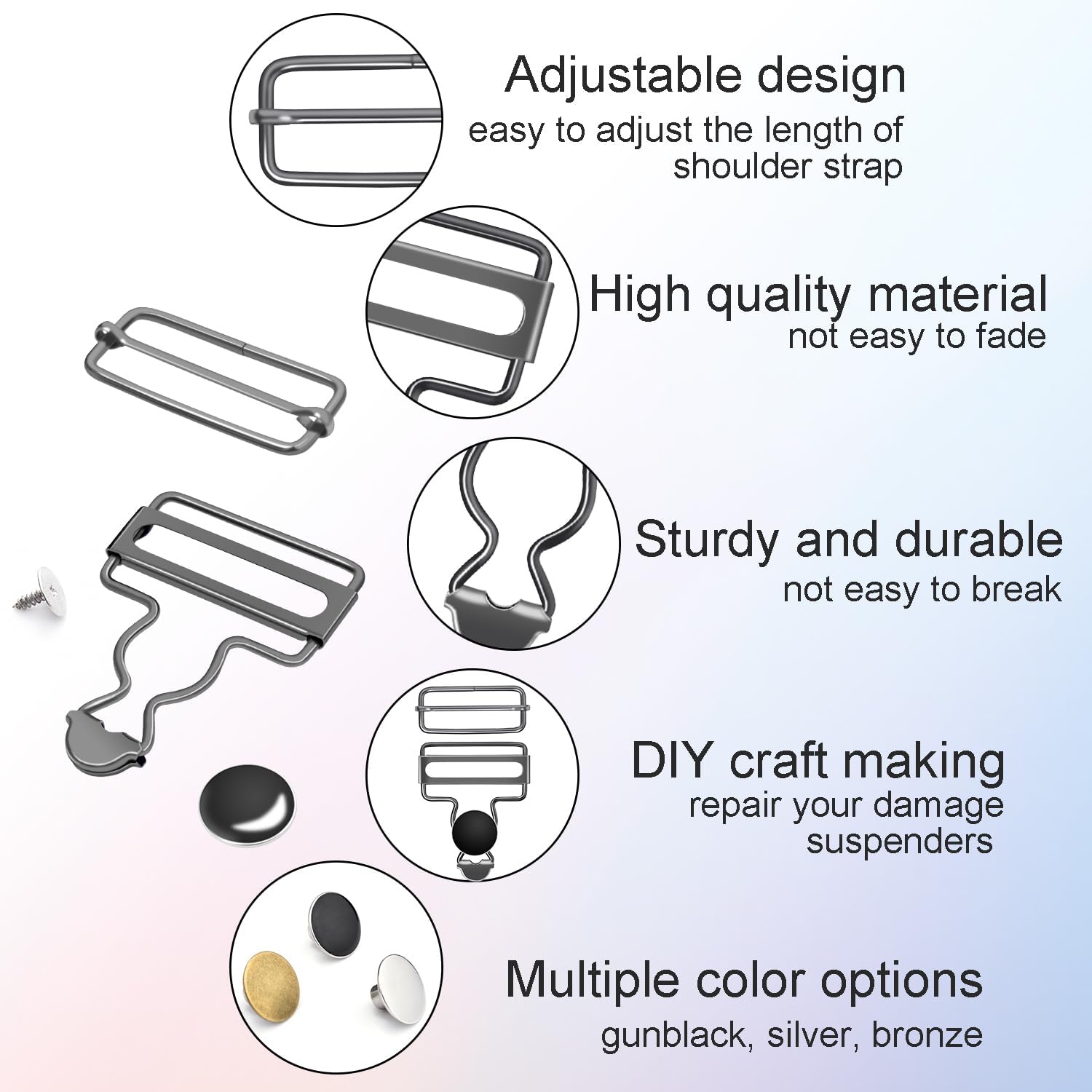 CooBigo 24Pcs 17mm Jeans Bttons + 6Sets 1-1/2" Overalls Buckles for Jeans Suspender Buckles Replacement Bib Pants DIY Sewing Accessories