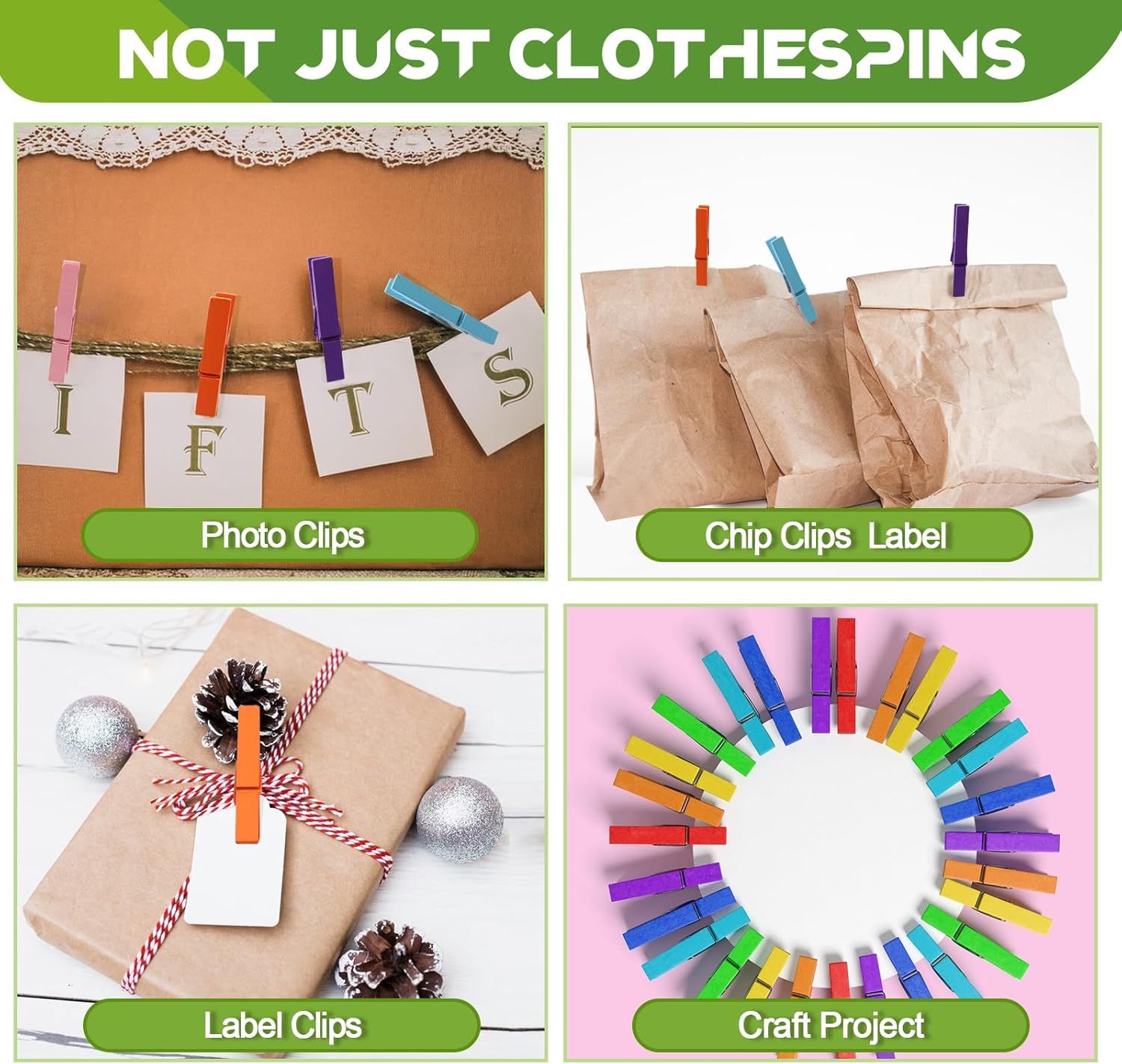 100 Pcs Colored Clothes Pins Wooden, Colored Clothespins for Crafts 2.9 Inch, Clothing Pins for Hanging Classroom