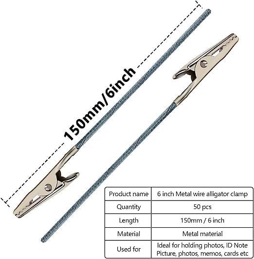 50Pcs Metal Wire Alligator Clamp Long-Tailed Alligator Iron Clip Clasp for DIY Card Clip Holder 6 inch 150mm