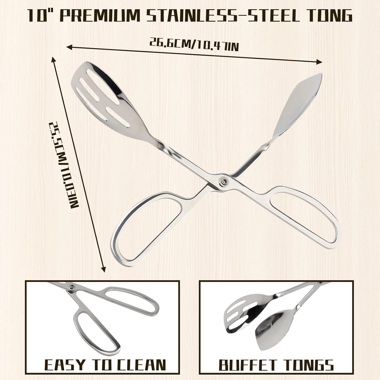 10-Inch Salad Tongs for Serving, Scissor Style Kitchen Tongs for Cooking for Buffet Serving Tongs for Cooking, Grilling, Salad Serving Utensils
