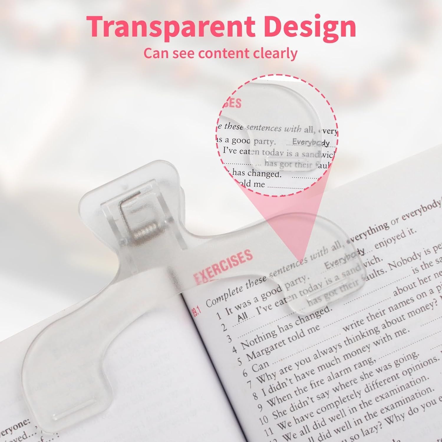 3PCS Clear Transparent Book Clip, Book Page Holder Clips for Books Office, Book Page Holder Bookmark for Home School Supplies, Multifunctional Practical Book Clips