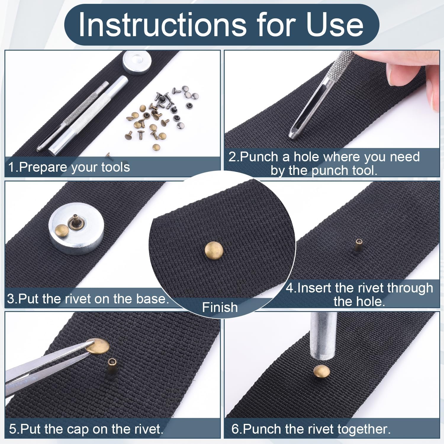 200Sets 6mm Leather Rivets + 7pcs Rivets Setting Tools for Install Leather Bag Belt Shoe Boot Hats Pet Collar Keychain Clothing