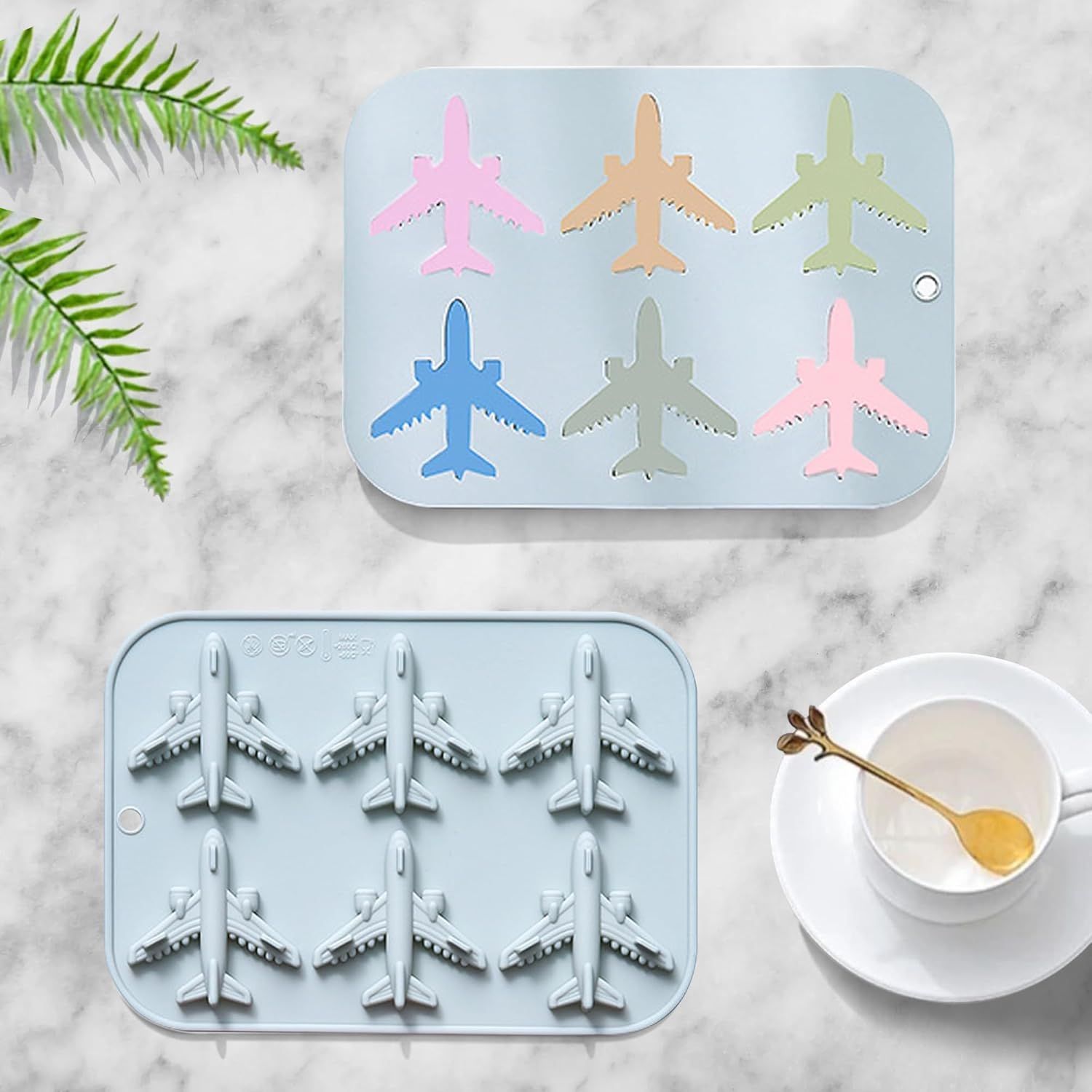 Airplane Fondant Silicone Mold, 3D Airplane Ice Cube Tray, Aircraft Silicone Chocolate Candy Mold, Airplane Shape Baking Mould for Mousse, Jellies, Cookies, Marzipan, Cake Decorating