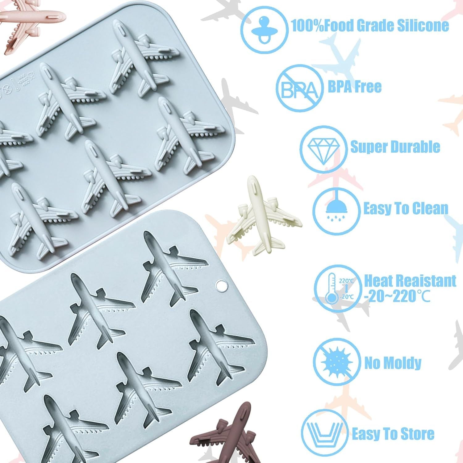 Airplane Fondant Silicone Mold, 3D Airplane Ice Cube Tray, Aircraft Silicone Chocolate Candy Mold, Airplane Shape Baking Mould for Mousse, Jellies, Cookies, Marzipan, Cake Decorating