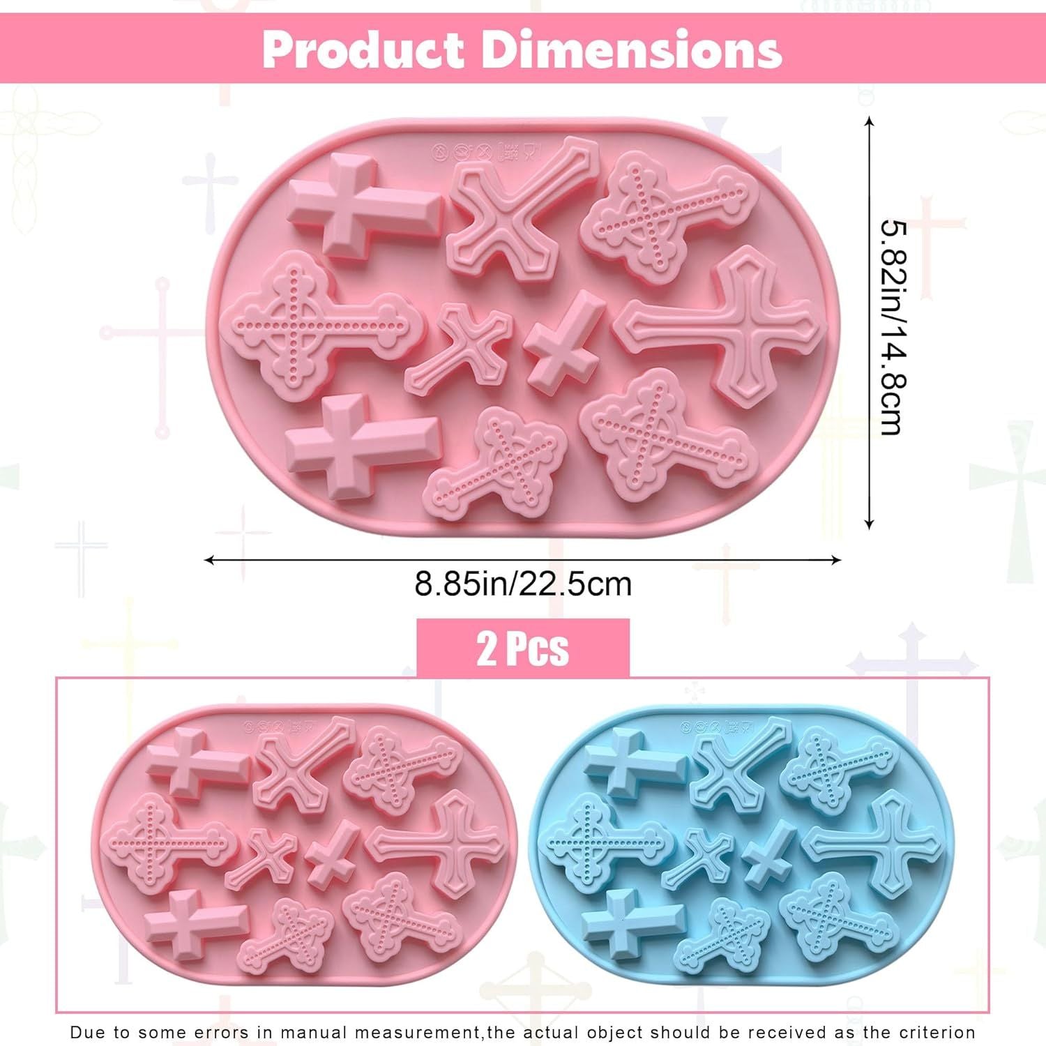 Silicone Cross Molds for Chocolate, 2-Pack Silicone Cross Candy Molds, Food-Grade Cross Cake Mold, Non-Stick Cross Baking Molds for DIY Easter, Baptism, and Celebrations