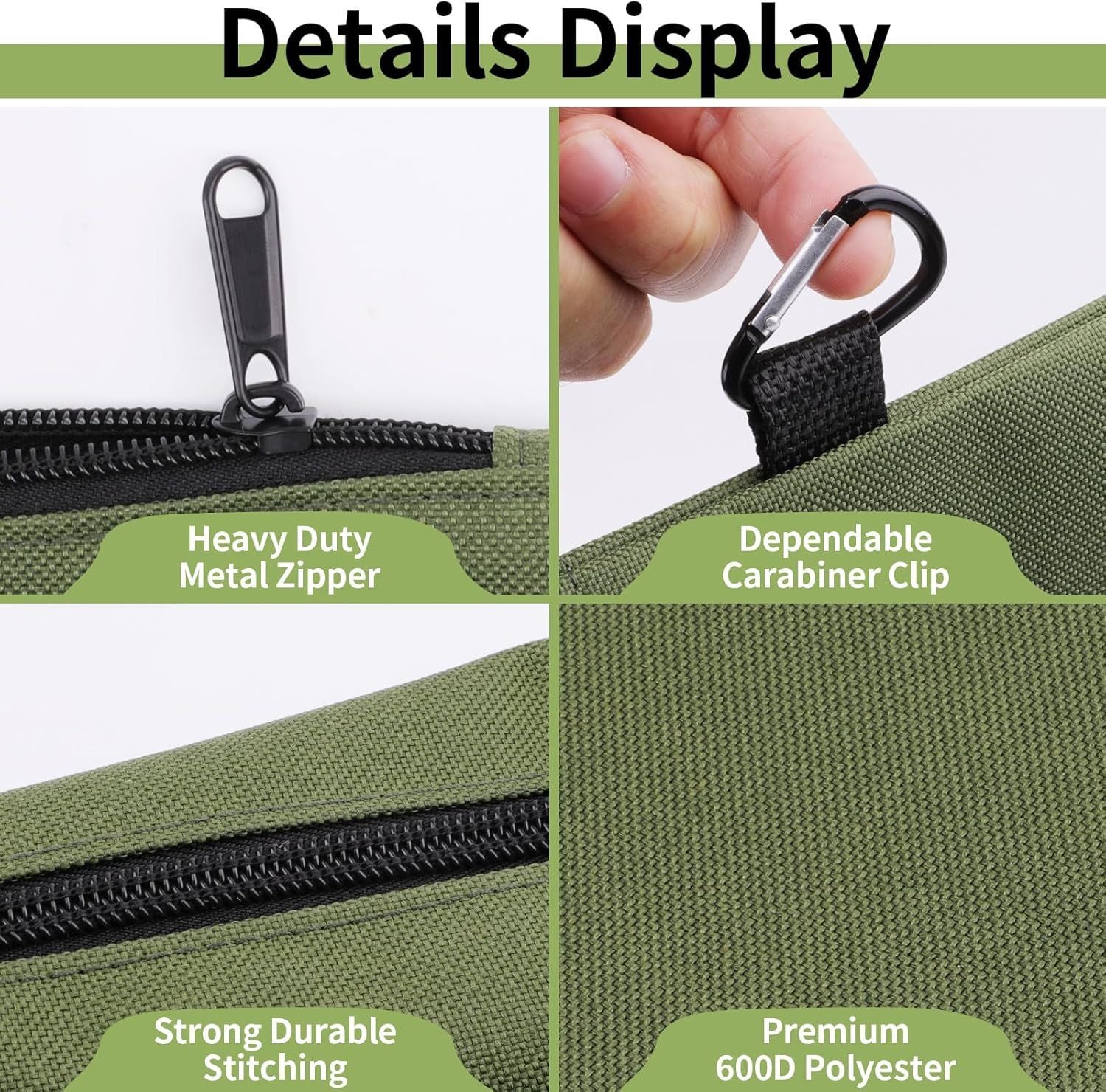 3 Pack Tool Bag Zipper Pouch, Premium Tool Pouch, Utility Multipurpose Storage Organizer Tool Pouches with Carabiner Metal Zipper for Tools, Stationary, Pencil Pouch 3 Pack, Tan, Navy Green, Black