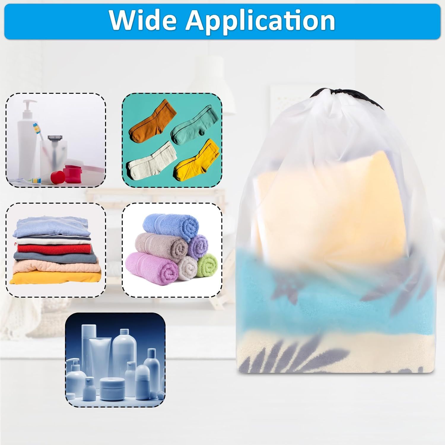 , Waterproof Travel Drawstring Shoe Bags for Packing, Storage, Travel Essentials for Men and Women, 15.7 x 11.8 inches, Clear, 5 pieces