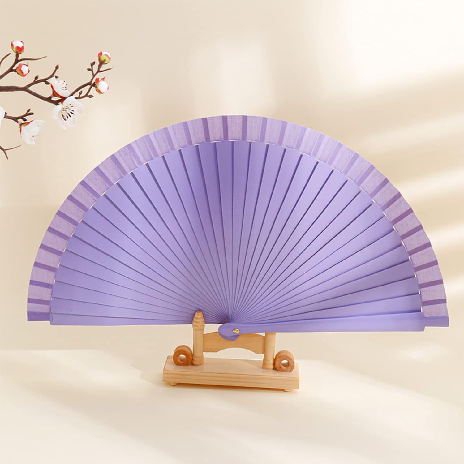 9in Silk Handheld Fan Foldable with Wooden Handle - Handheld Folding Fan for Women for Events, Parties & Festivals - Rave, Dance & Decorative Accessory Purple