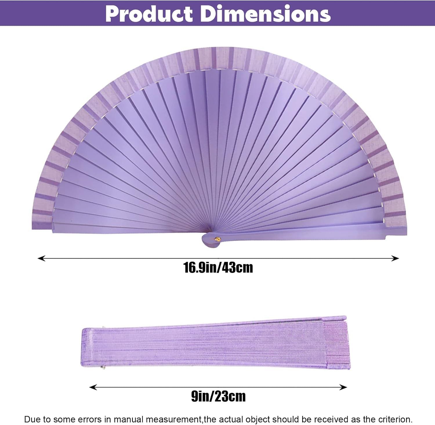9in Silk Handheld Fan Foldable with Wooden Handle - Handheld Folding Fan for Women for Events, Parties & Festivals - Rave, Dance & Decorative Accessory Purple
