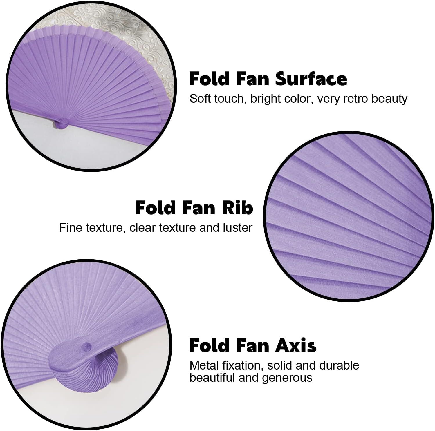 9in Silk Handheld Fan Foldable with Wooden Handle - Handheld Folding Fan for Women for Events, Parties & Festivals - Rave, Dance & Decorative Accessory Purple