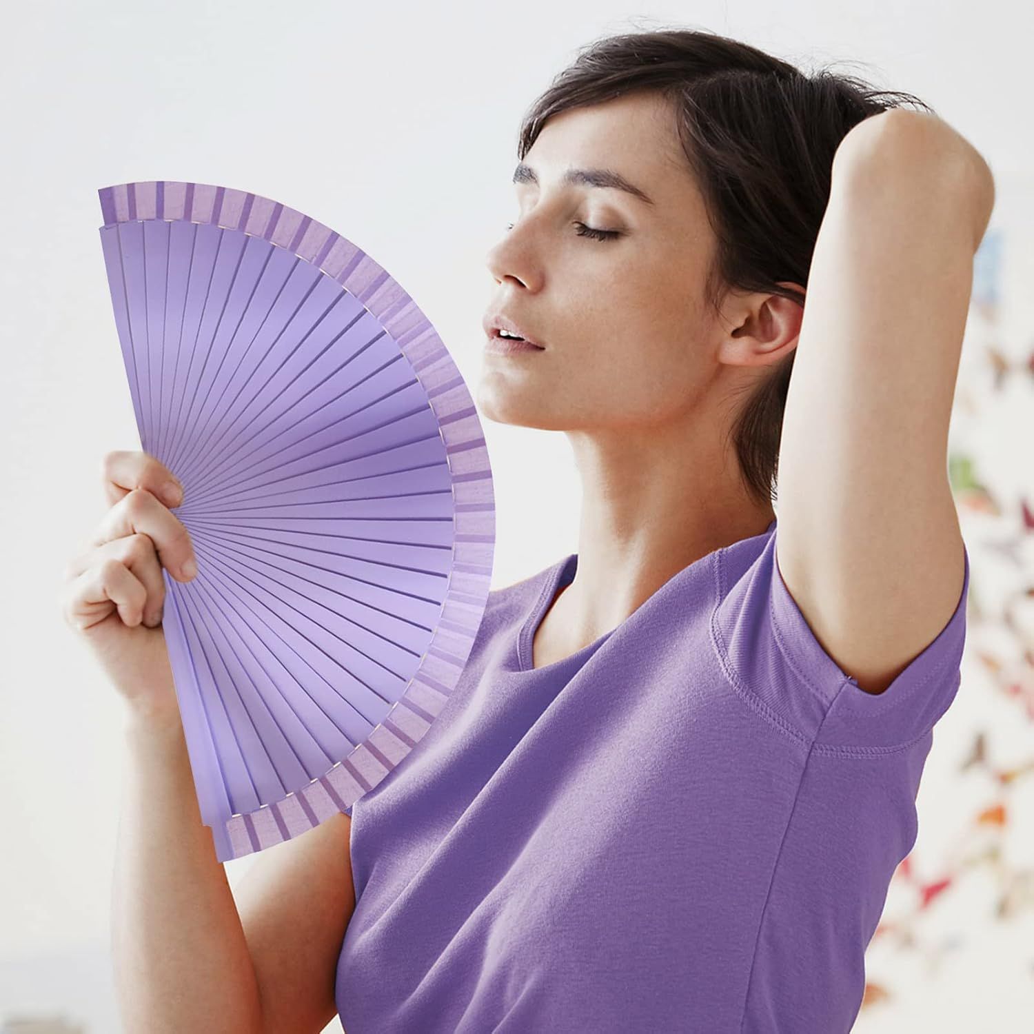 9in Silk Handheld Fan Foldable with Wooden Handle - Handheld Folding Fan for Women for Events, Parties & Festivals - Rave, Dance & Decorative Accessory Purple