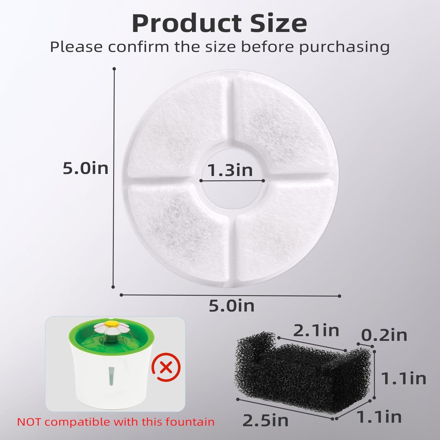Filters Replacements for Flower Automatic Pet Fountains, Cat Water Fountain Replacement Parts and Dog Water Dispensers Filters for 81oz/2.4L Round Cat Water Fountains 4 Filters+2 Sponges