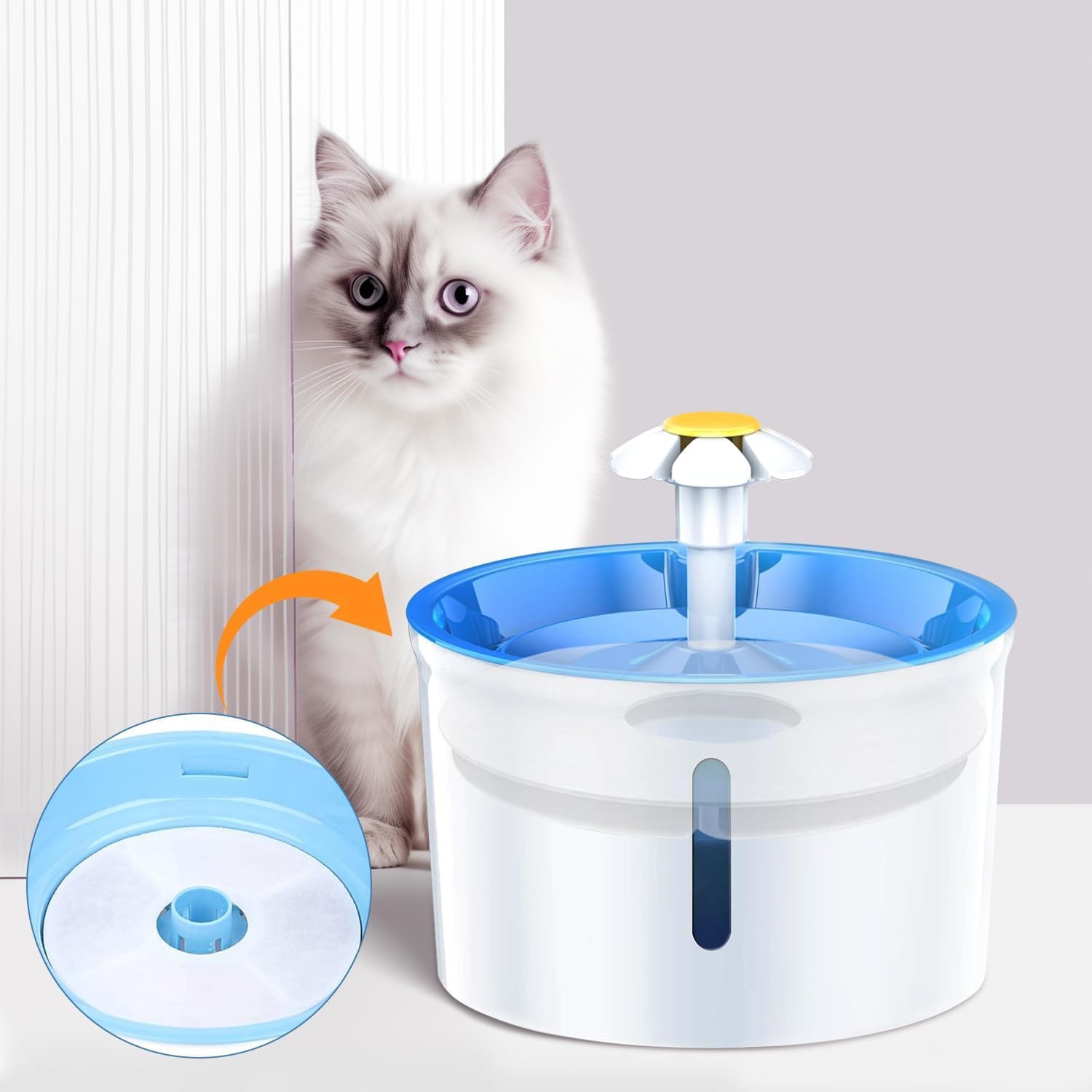 Filters Replacements for Flower Automatic Pet Fountains, Cat Water Fountain Replacement Parts and Dog Water Dispensers Filters for 81oz/2.4L Round Cat Water Fountains 4 Filters+2 Sponges