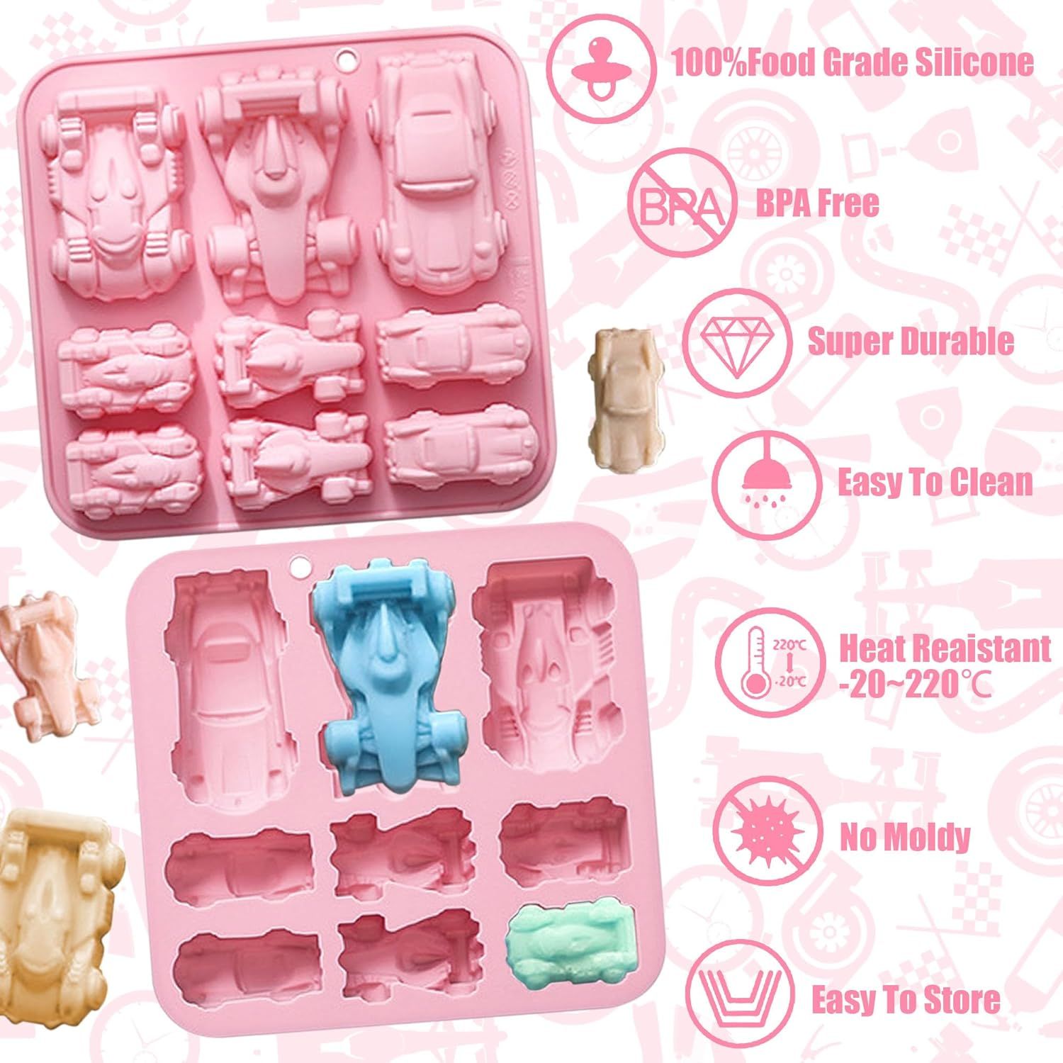 Race Car Silicone Mold,Silicone Car Chocolate Mold,9 Cavity 3D Sports Car DIY Silicone Baking Tool for Cake Decorations, Jello, Candy, Gummy,Fondant