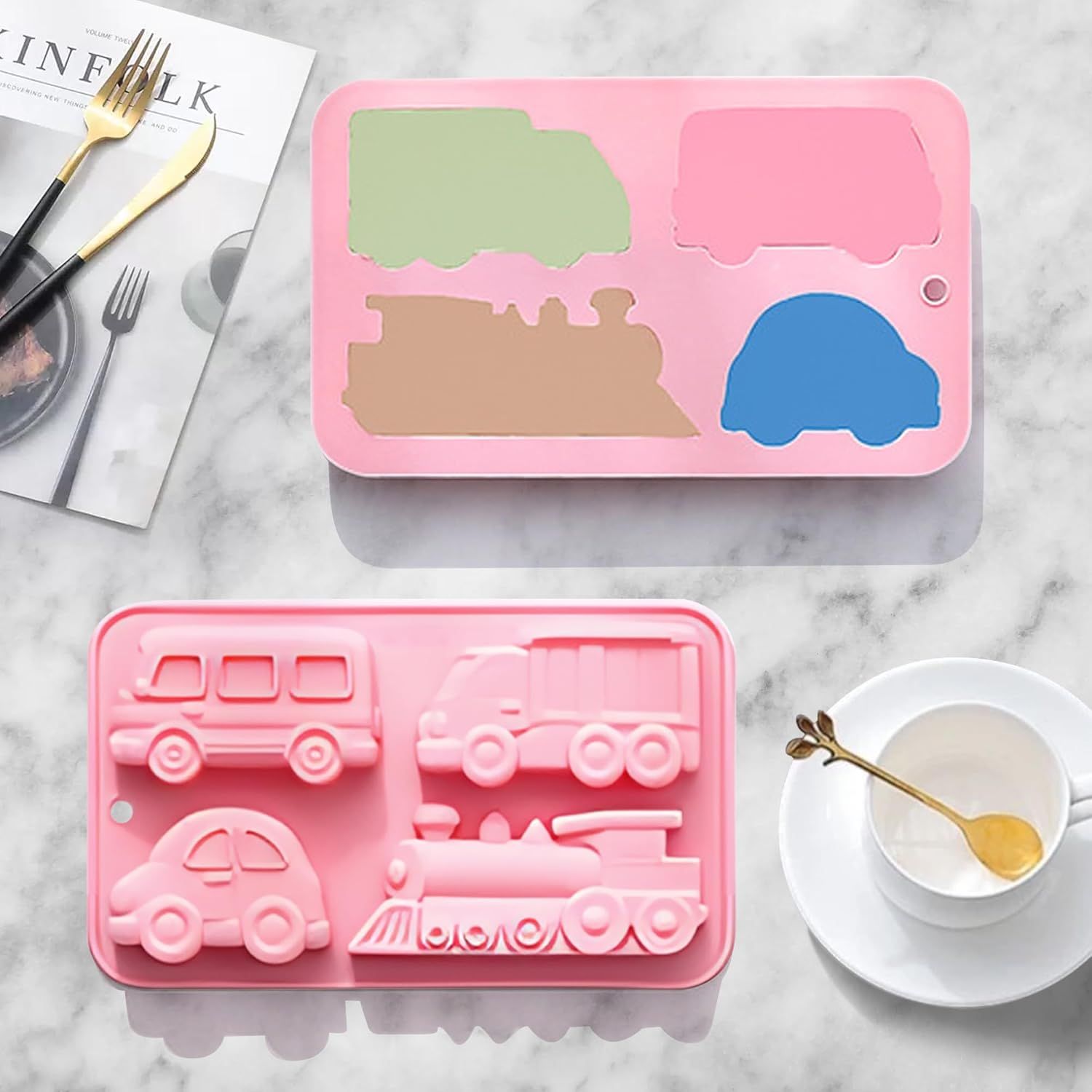 Car Silicone Soap Mold, Silicone Cake Mold, 3D Transportation Candy Mould Non-Stick Car Shape Baking Tool for Cake Cupcake Jelly Pudding Muffin Ice Cube Clay