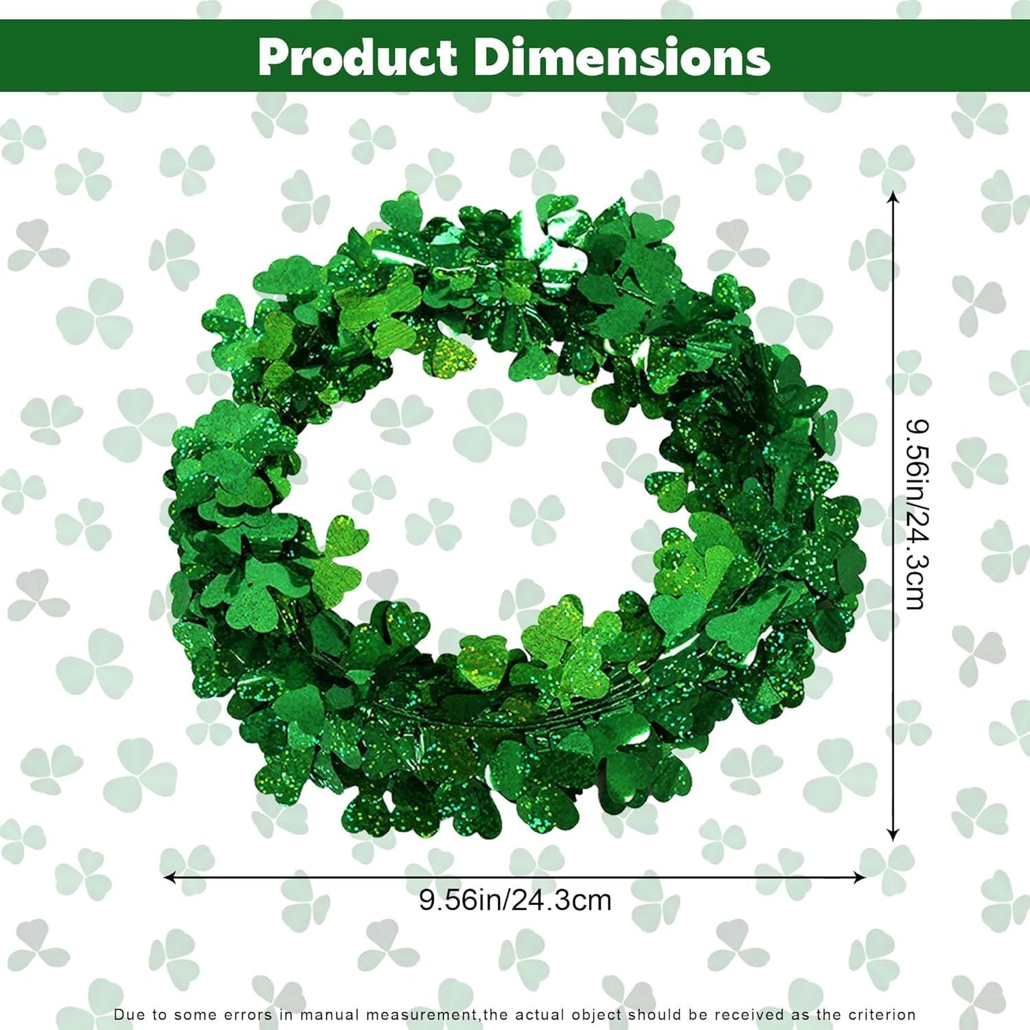 2Pcs St Patricks Day Tinsel Garland, 49.2 Ft Green Shamrock Garland Shiny Metallic Twist Garlands Hanging Glitter Clover Wreaths, St Patrick's Day Decorations for Wall Door Home Irish Party Supplies