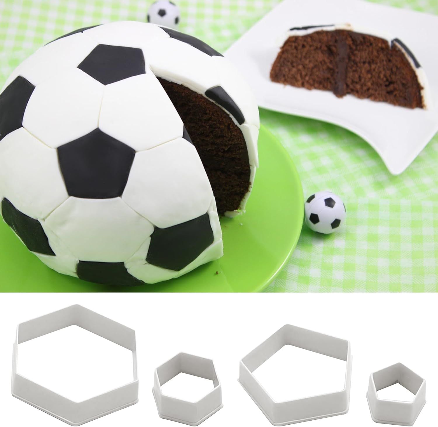 4-Piece Soccer Cookie Cutter Set, White Food-Grade Plastic Hexagon & Pentagon Cookie Cutters for Biscuits & Fondant, Multi-Size Football/Soccer Pattern Cutters Mould for Baking Cake Decorations