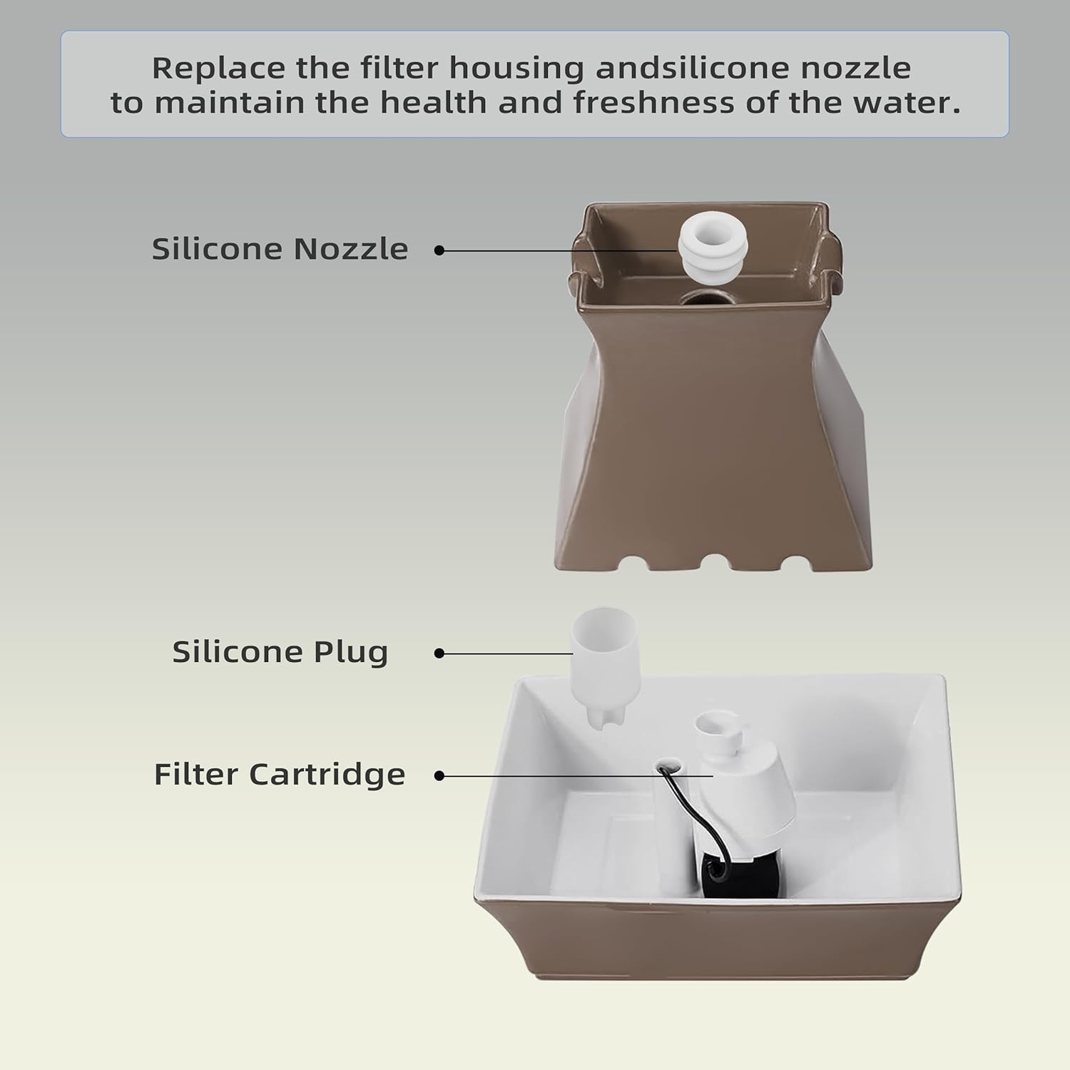 Cat Water Fountain Replacement Filter Housing & Silicone Nozzle Plug Set Pet Water Dispenser, Pet Fountain Parts Accessories B. 1 Housing+2 Silicone Nozzle Plug