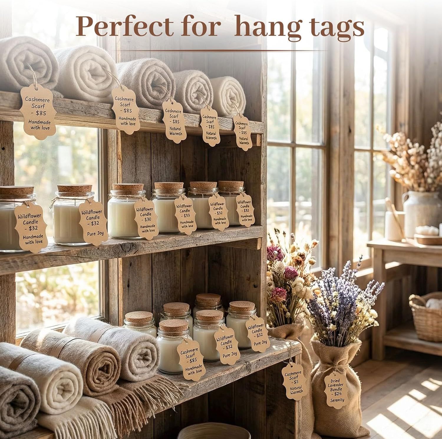 150PCS Brown Paper Kraft Tags,1.9x2.75 inch Scalloped Gift Tags with String for Clothes DIY Crafts Wedding Holiday Brown
