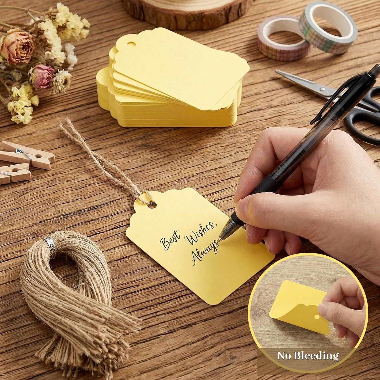 120pc Gift Tags with String - Blank Yellow Paper Hanging Tags for Wedding & Birthday Gifts DIY